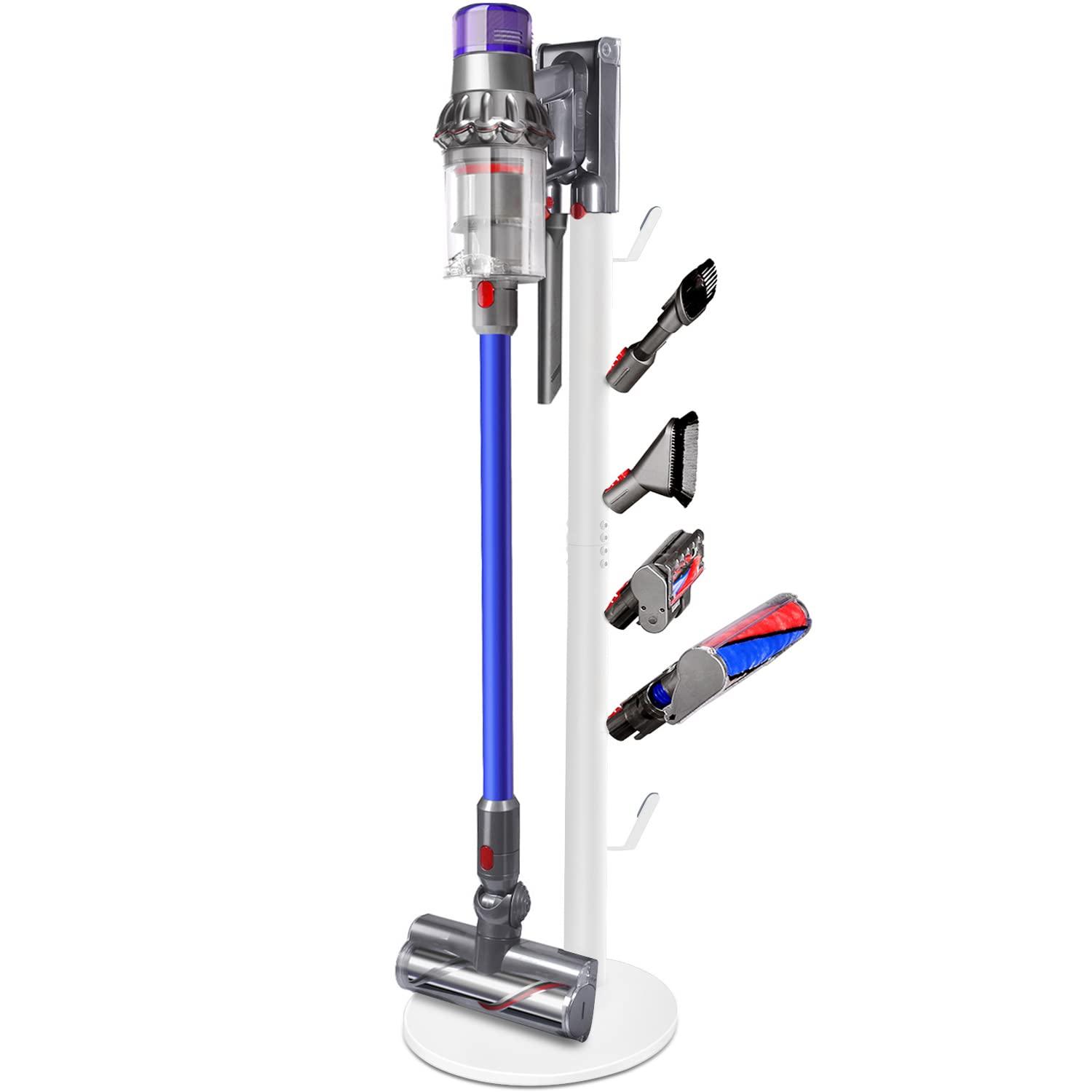 Xigoo Freestanding Vacuum Stand Holder for Dyson V15 Detect, V11 V10 V8 V7 V6 Cordless Vacuums, Floor Docking Station with 6 Hooks - White