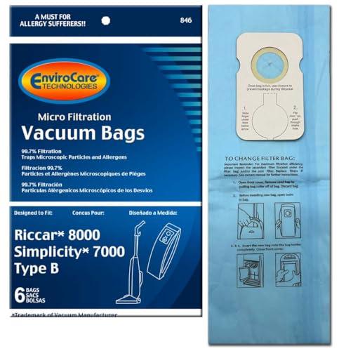 Envirocare Replacement Micro Filtration Vacuum Cleaner Dust Bags for Riccar 8000 Simplicity 7000 Type B - 6 Pack