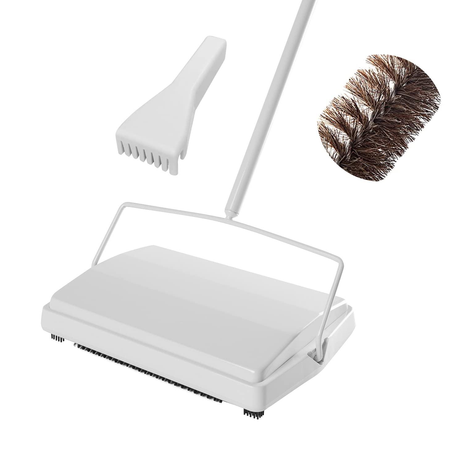 Heavy Duty Non-Electric Carpet Floor Sweeper with Horsehair Brush for Pet Hair Cleaning
