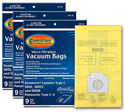 Envirocare Replacement Micro Filtration Vacuum Cleaner Dust Bags for Kenmore Canister Type C or Q, Panasonic Type C-5 - 27 Pack