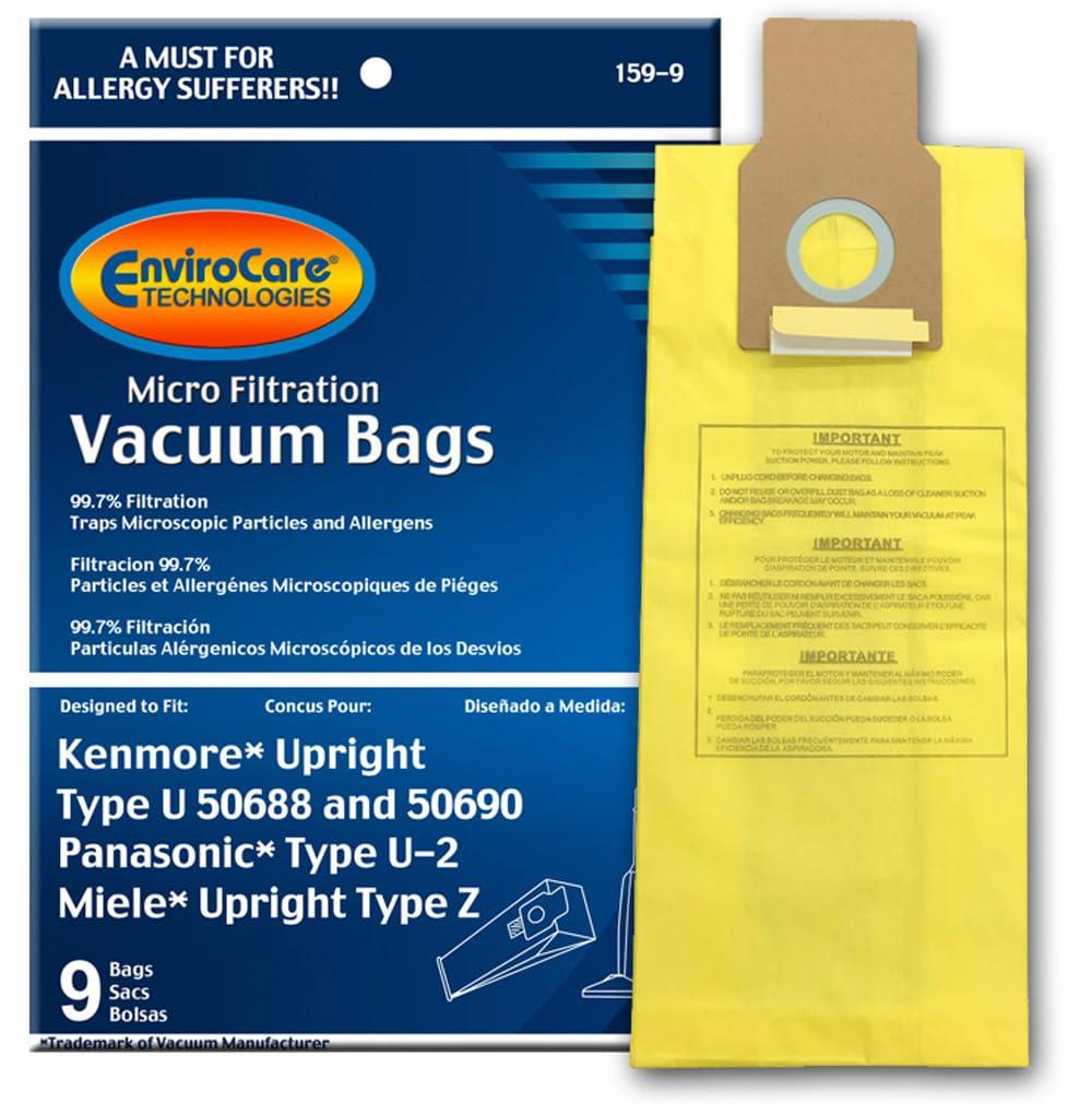 Envirocare Replacement Micro Filtration Vacuum Cleaner Bags for Kenmore, Panasonic, and Miele - 9 Pack