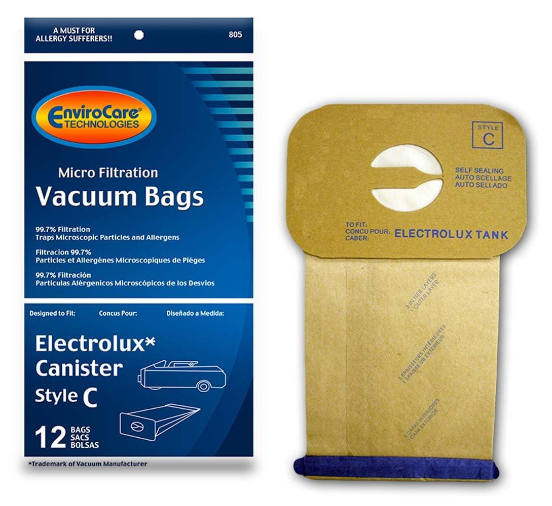 12-Pack Envirocare Replacement Micro Filtration Vacuum Bags for Electrolux Canisters Style C