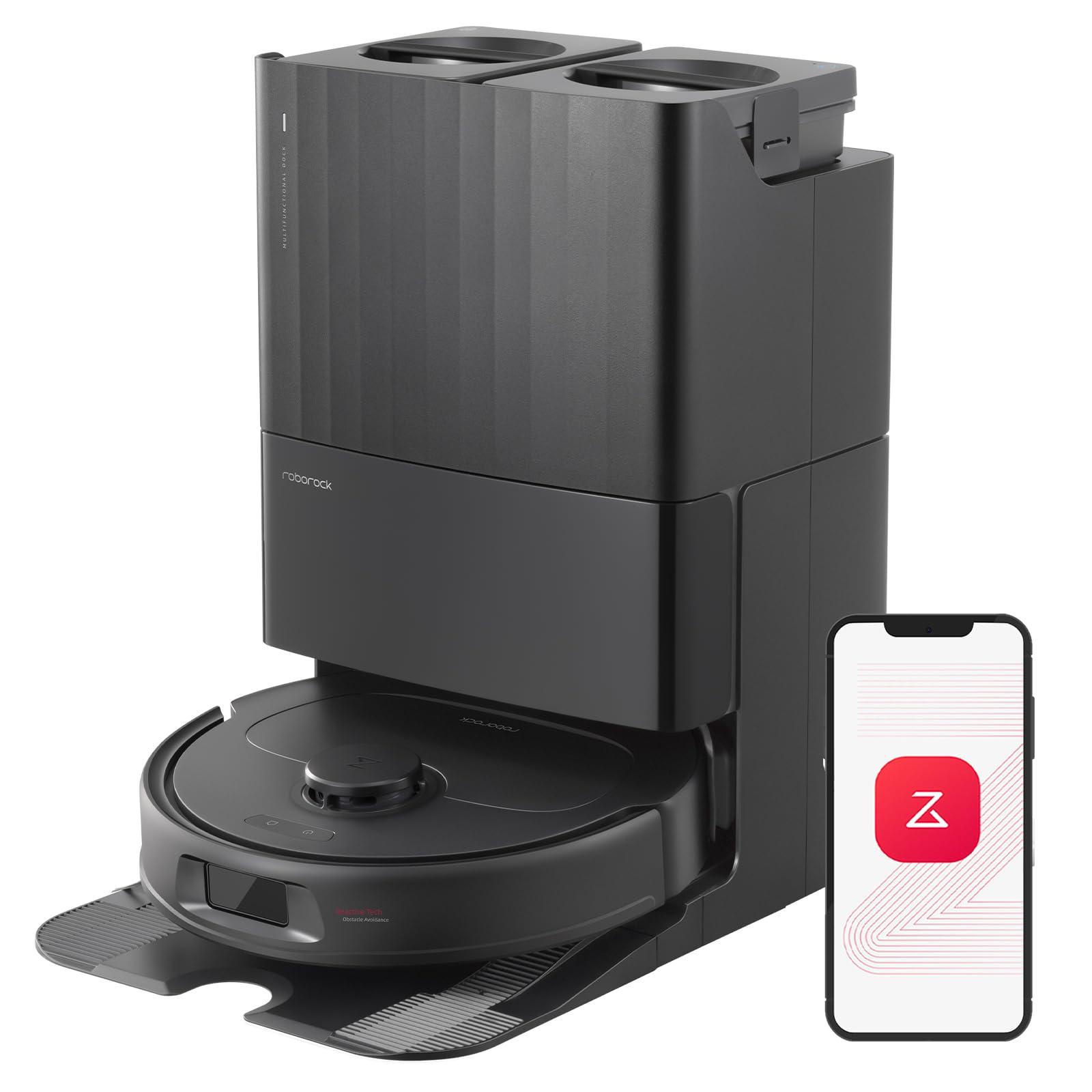 Roborock Qrevo S Robot Vacuum and Mop, Self-Drying, Auto Mop Washing, 7000Pa Suction, Self-Emptying & Refilling, 10mm Mop Lifting, 200Rpm Spinning Mops, Smart Obstacle Avoidance, Black - Pet Hair Vacuum, Lightweight