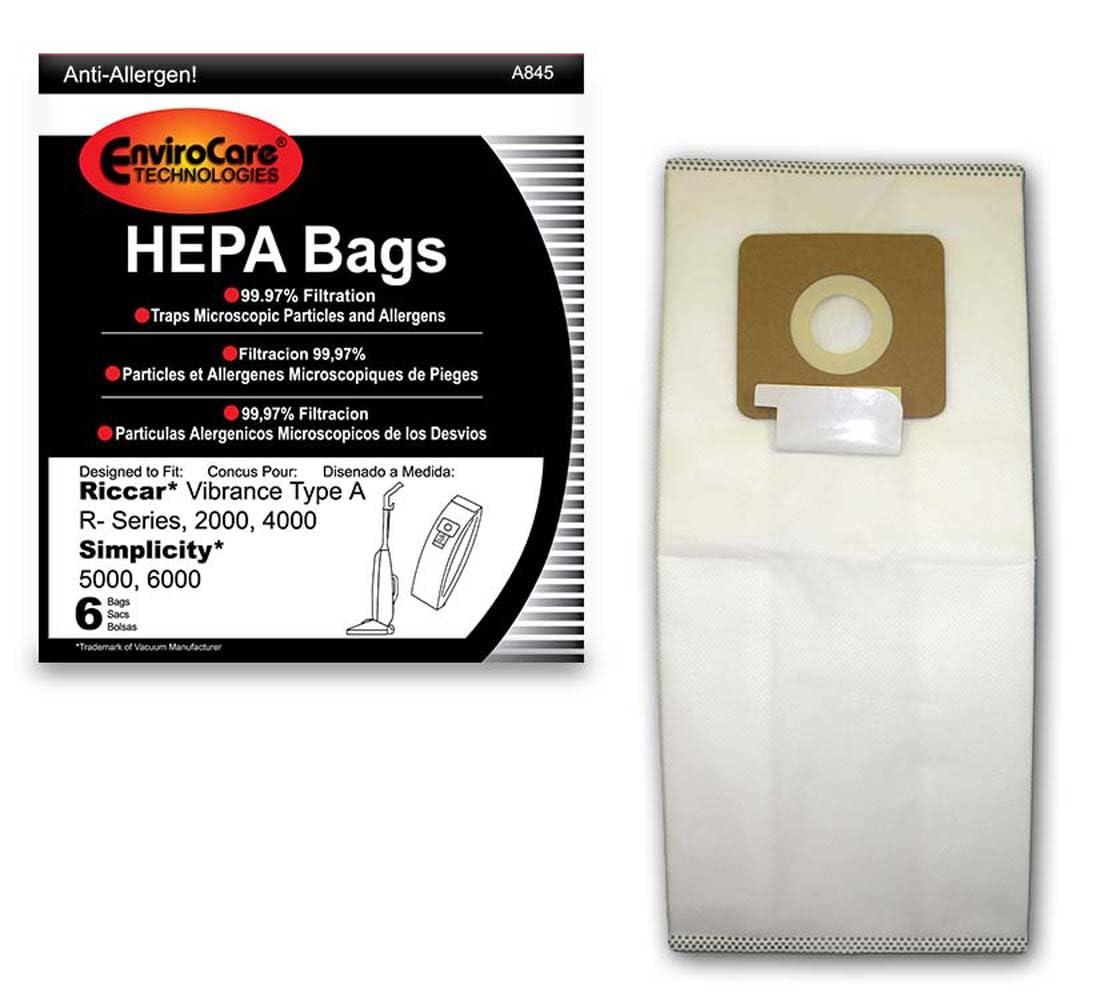Envirocare HEPA Vacuum Bags for Riccar Vibrance & Simplicity - Type A R-Series, 2000, 4000 (6 Pack)