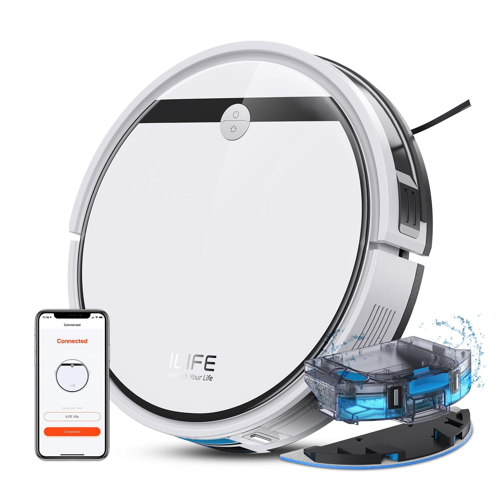 ILIFE V3X Robot Vacuum and Mop Cleaner with 2.4GHz Wi-Fi/Alexa/Google Compatible, 3000Pa, 2-in-1 Mopping, Path Route, Pet Hair, Hard Floor, Carpet
