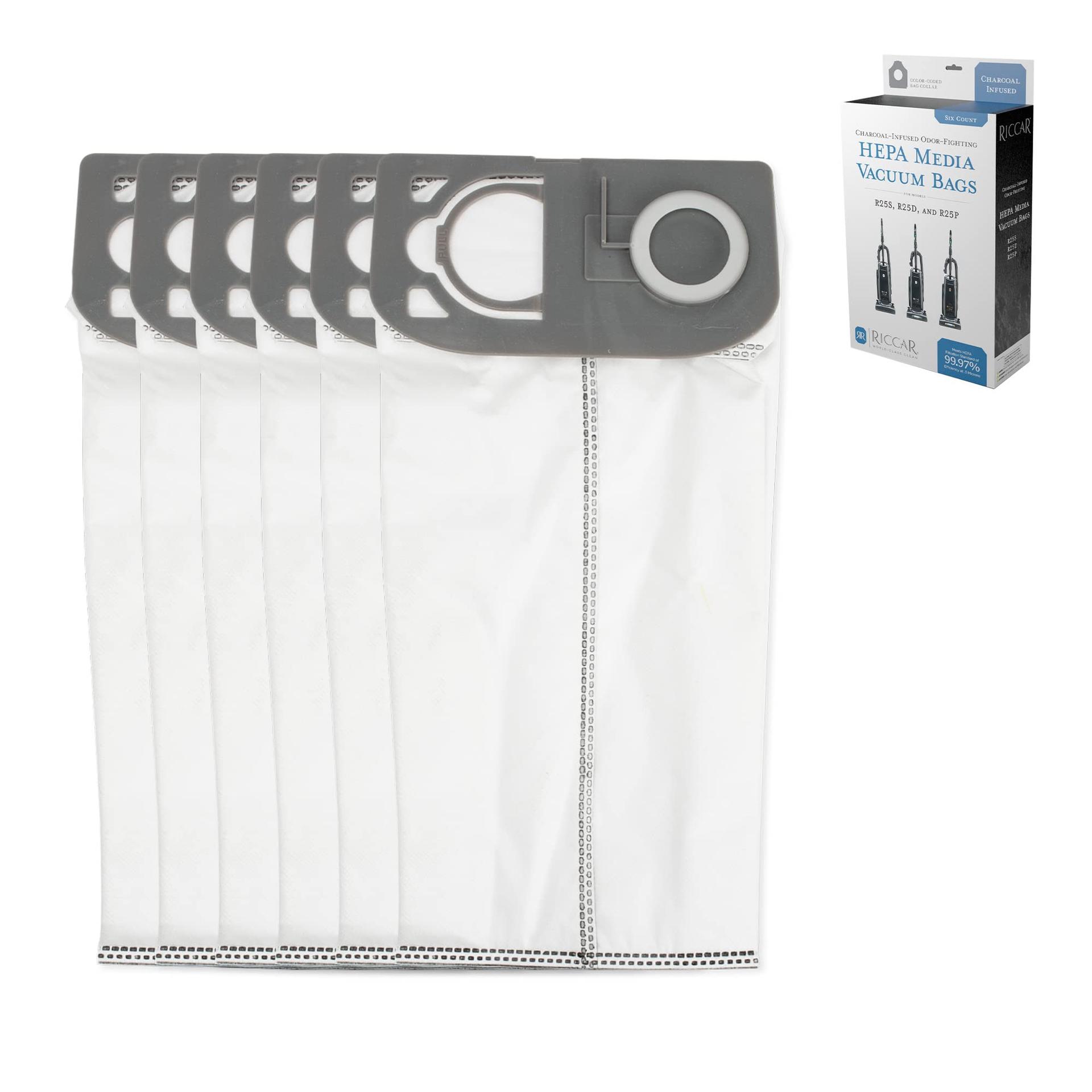 Riccar R25 Series HEPA Filter Vacuum Cleaner Bags, Charcoal-Infused Gray (Pack of 6), R25Hc-6