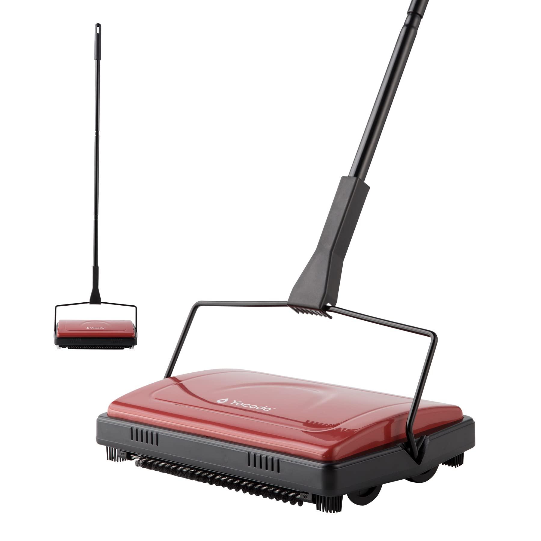 Yocada Carpet Sweeper Cleaner for Low Carpets and Rugs - Pet Hair, Dust, and Small Rubbish Cleaning - Dark Red