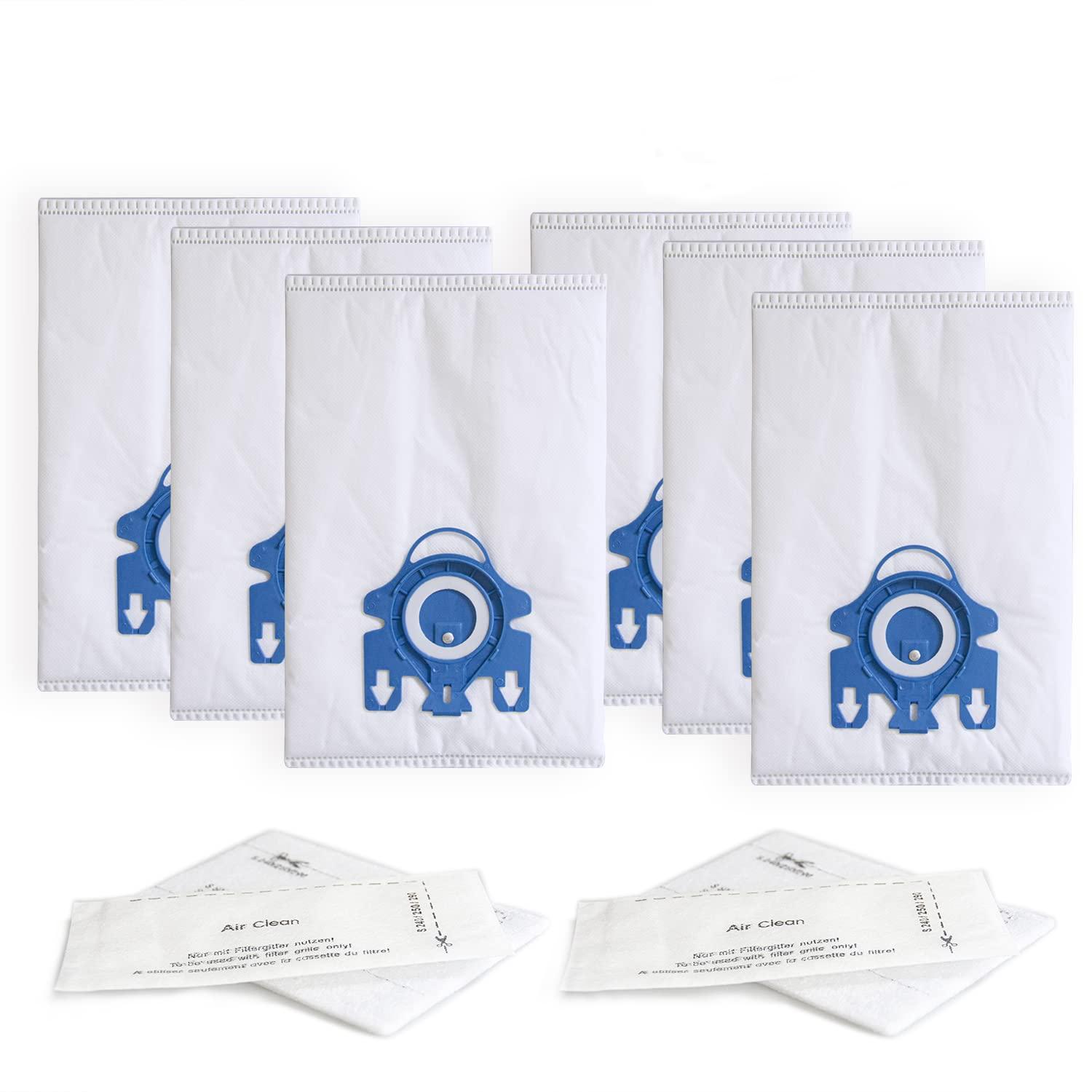 Airclean 3D Technology GN Vacuum Cleaner Bags - Compatible with Miele Canister Vacuum Models, 6 Pack Dust Bags + 2 Set Filters