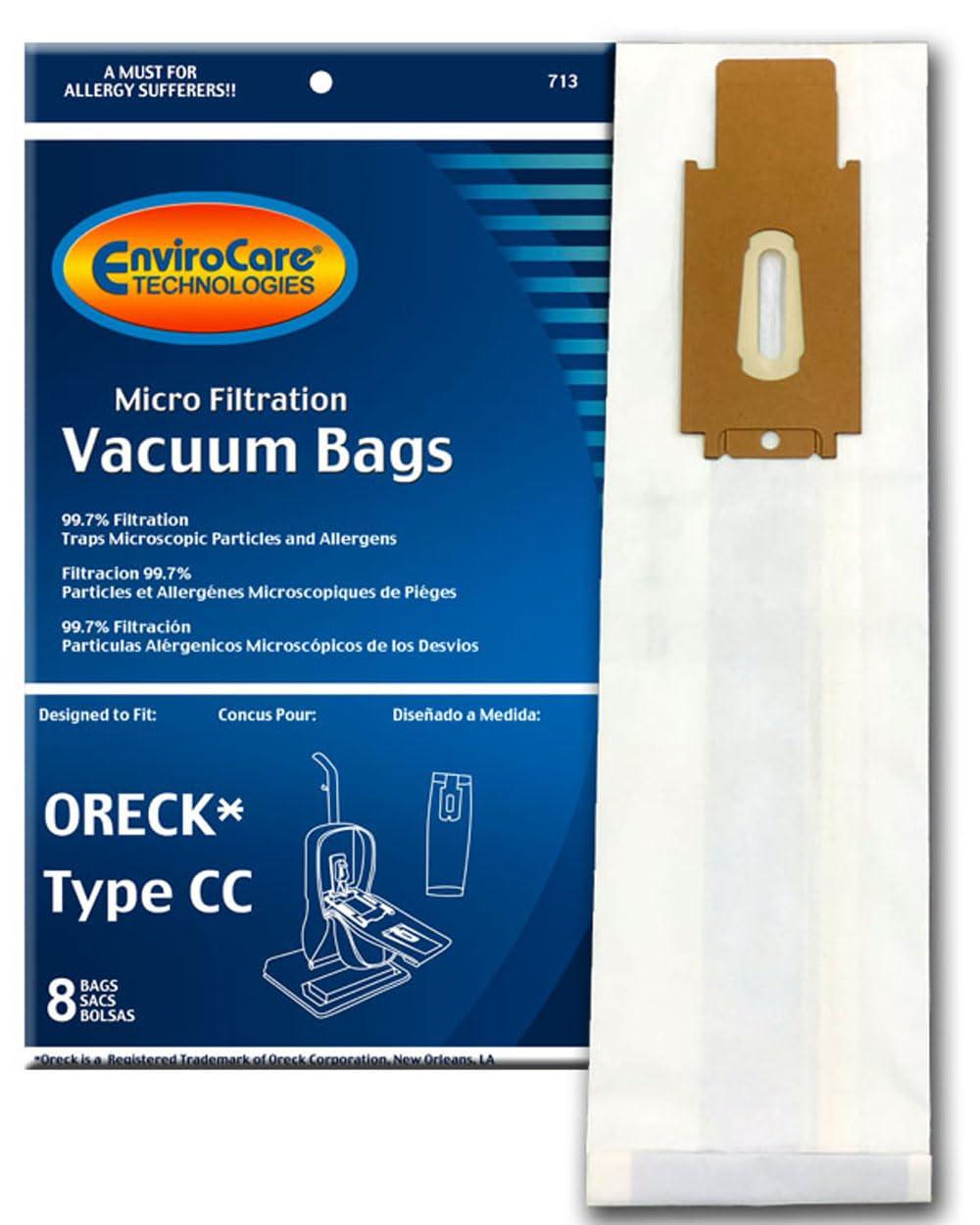 Envirocare Micro Filtration Vacuum Bags for Oreck Type CC and XL Upright Vacuums - 8 Pack