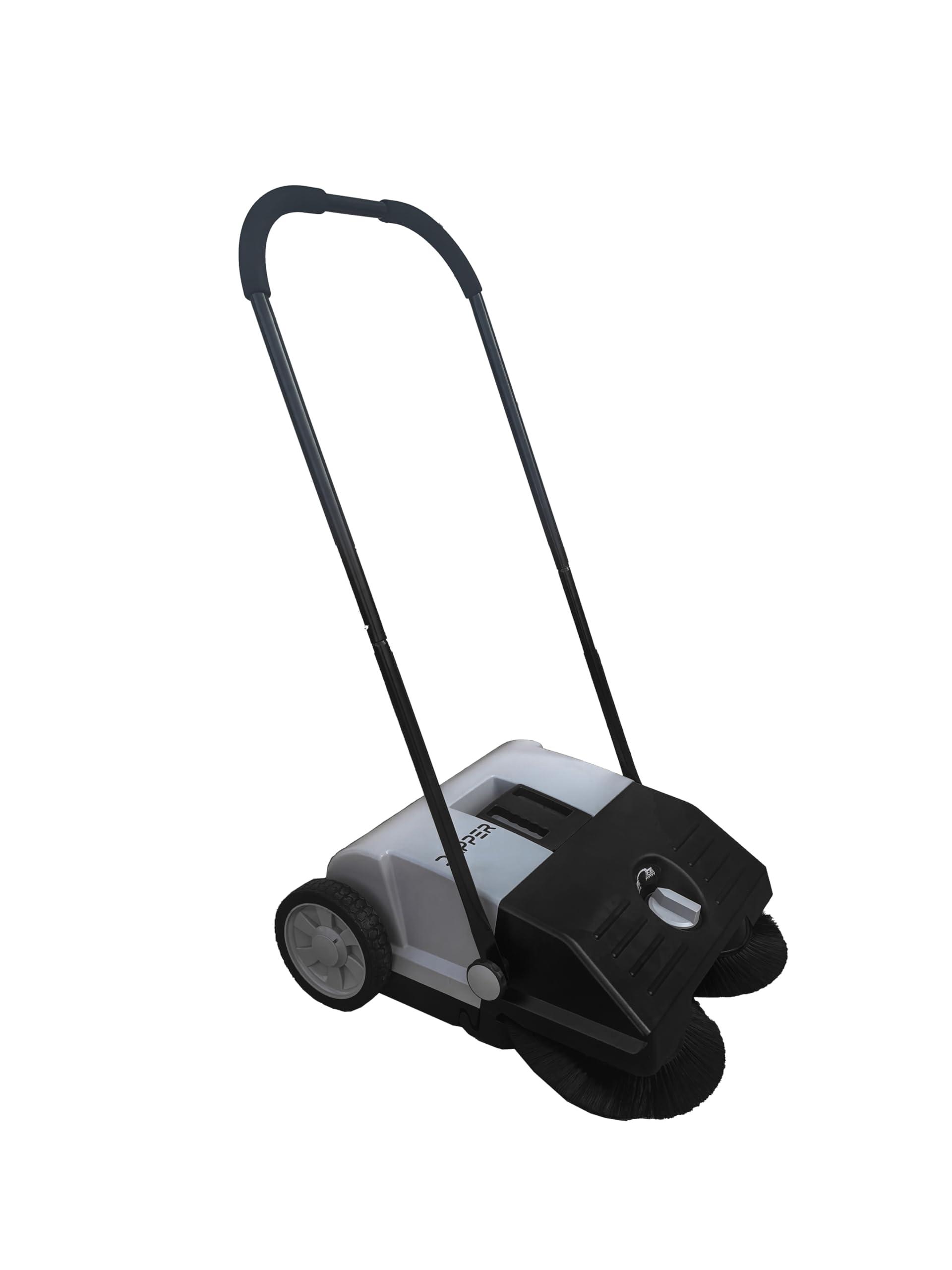 Dapper Supply Walk-Behind Outdoor Hand Push Floor Sweeper - 5.25 Gallon Capacity - 25.5" Sweeping Width - Sweeps Up To 27,900 Ft² / Hour, Grey