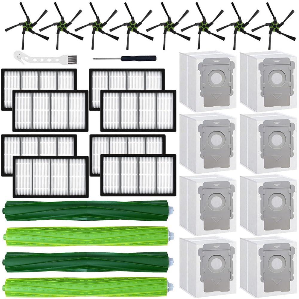 Replacement Parts Kit for Irobot Roomba S9 (9150) S9+ S9 Plus (9550) S Series Vacuum Cleaner - 2 Multi-Surface Rubber Brushes, 8 Side Brushes, 8 Filters, 8 Dust Bags