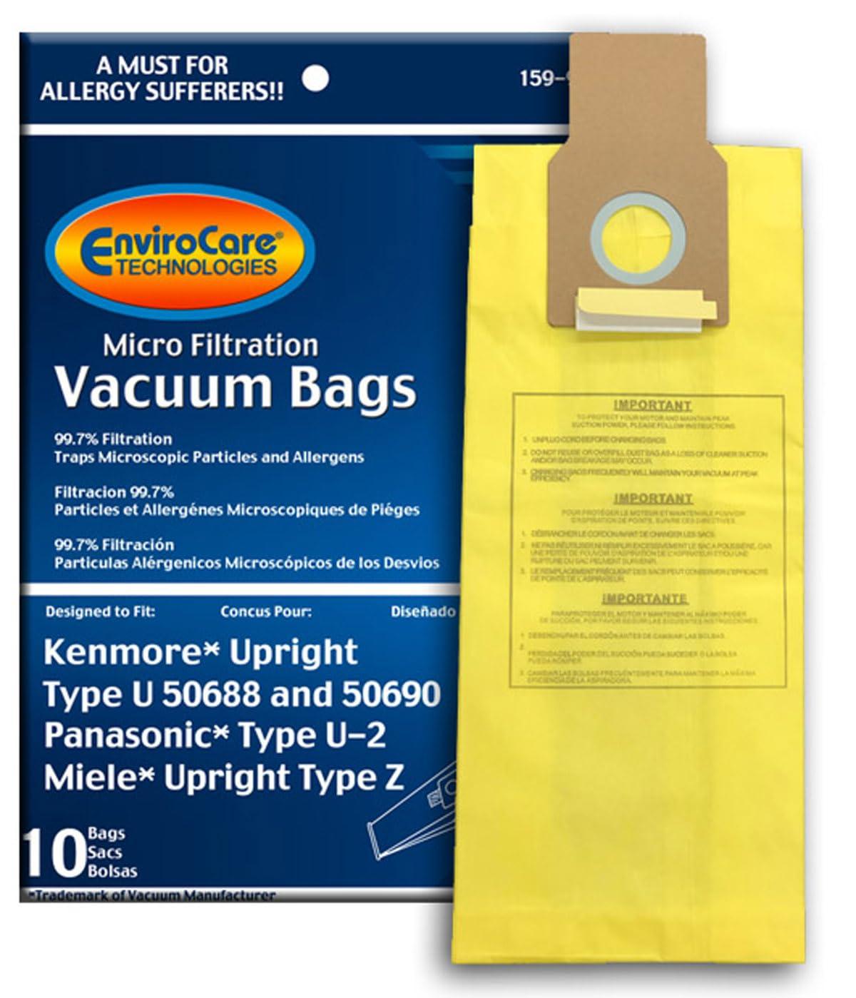 Envirocare 10-Pack Replacement Vacuum Bags for Kenmore U/L/O 50688 & 50690, Panasonic U-2, Miele Z