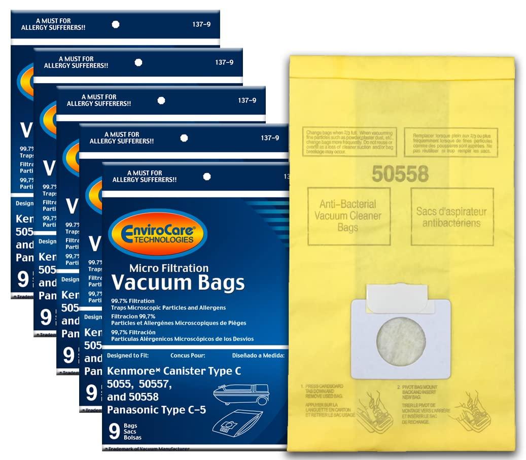 Envirocare Replacement Vacuum Bags for Kenmore and Panasonic Canister Type C/Q - 45 Pack