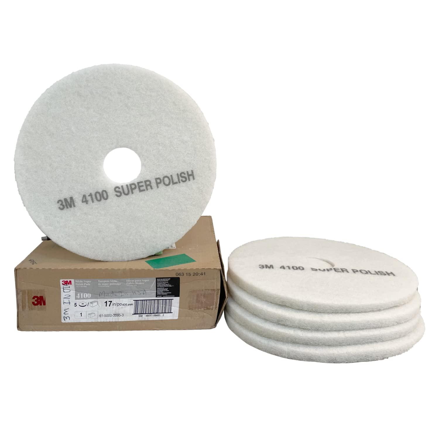 3M White Super Polish Pad 4100 - Light Cleaning Pad for Wood Floors, Removes Scuffs & Black Heel Marks - 20 In (508 Mm), 5 Pads/Case