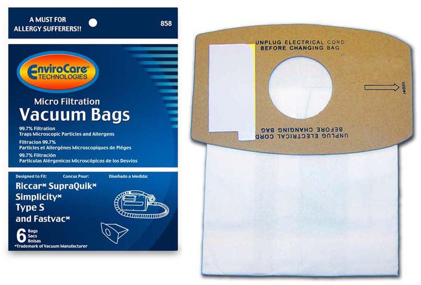 Envirocare 6 Pack of Replacement Micro Filtration Dust Bags for Riccar Supraquik and Simplicity Type S Vacuum Cleaners