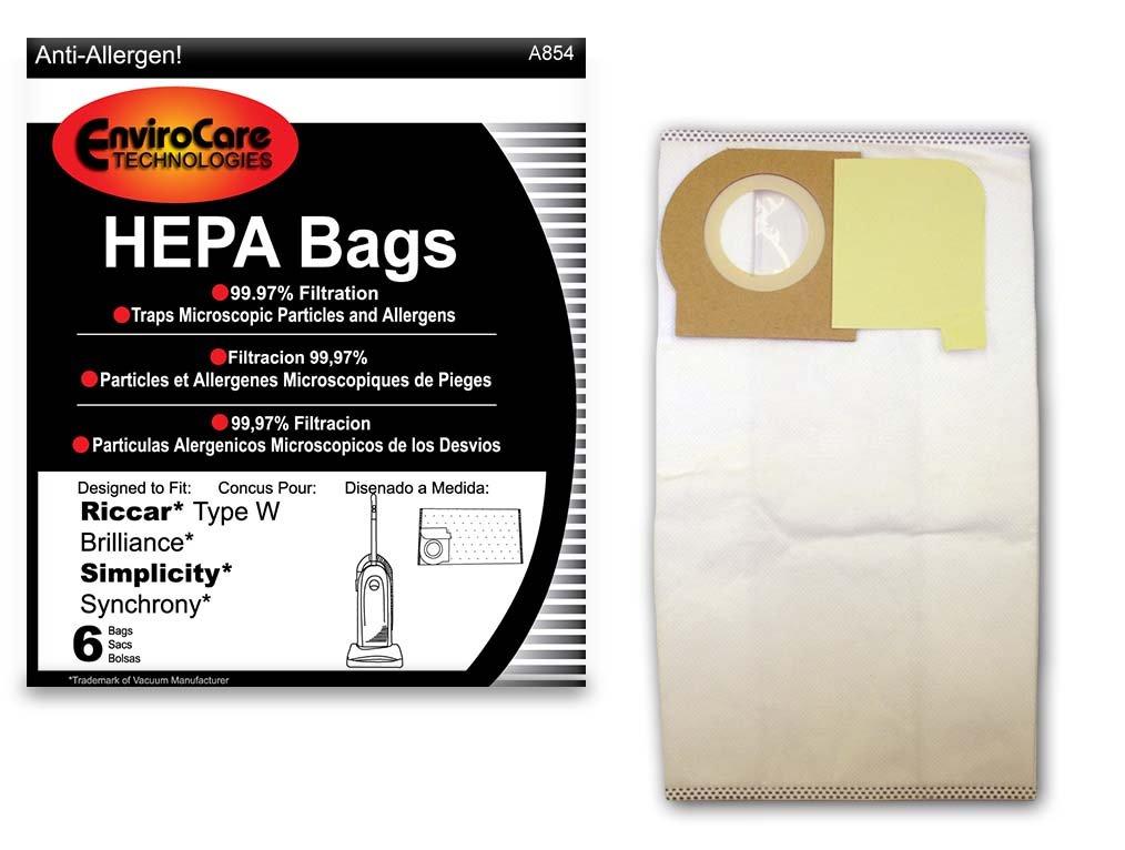 Envirocare HEPA Filtration Vacuum Cleaner Bags for Riccar Brilliance & Simplicity Synchrony - 6 Pack