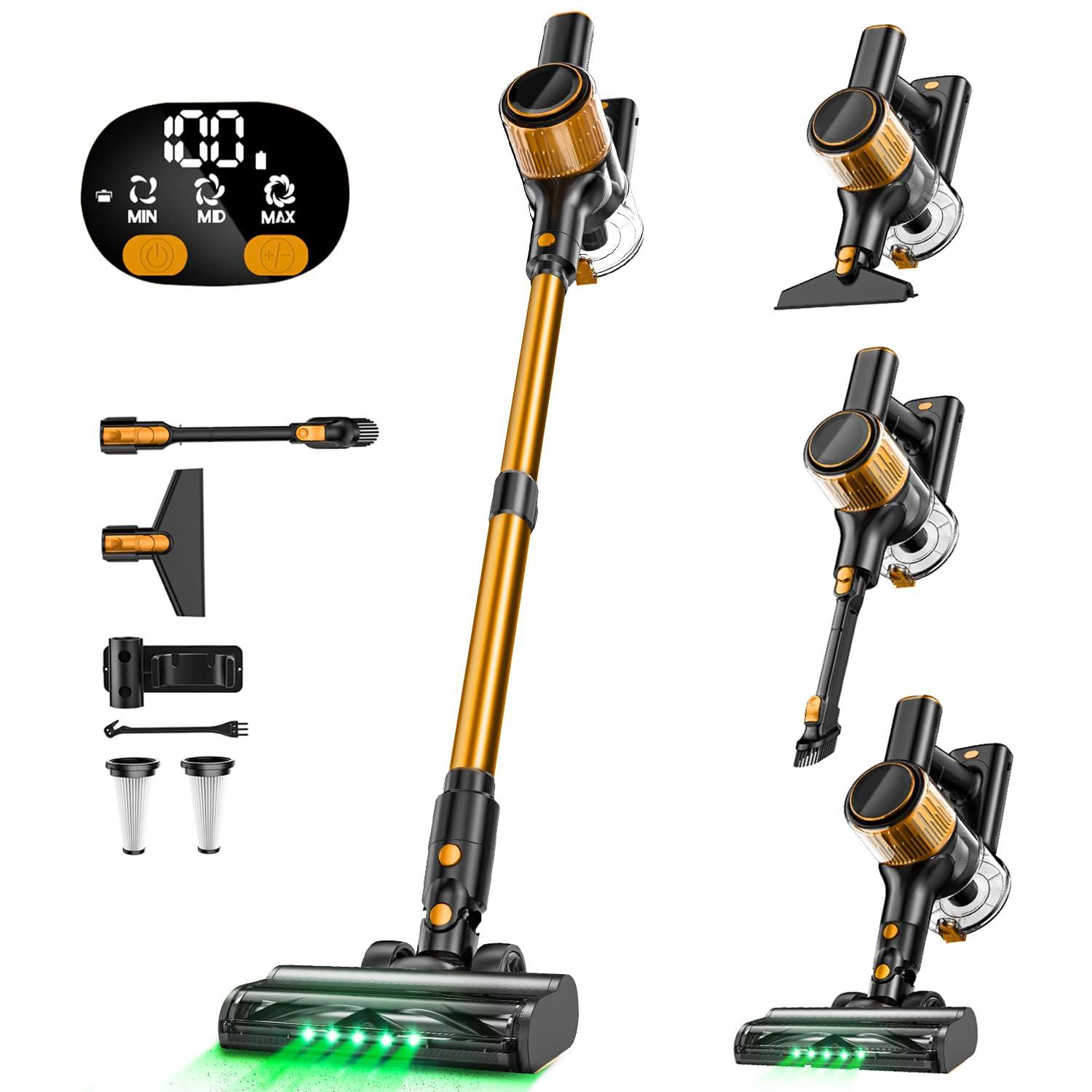 Powerful Cordless Vacuum Cleaner with 30Kpa Suction Power, 8-In-1 Lightweight Stick Vacuum for Hardwood Floors, Carpet, Pet Hair - 40Mins Runtime
