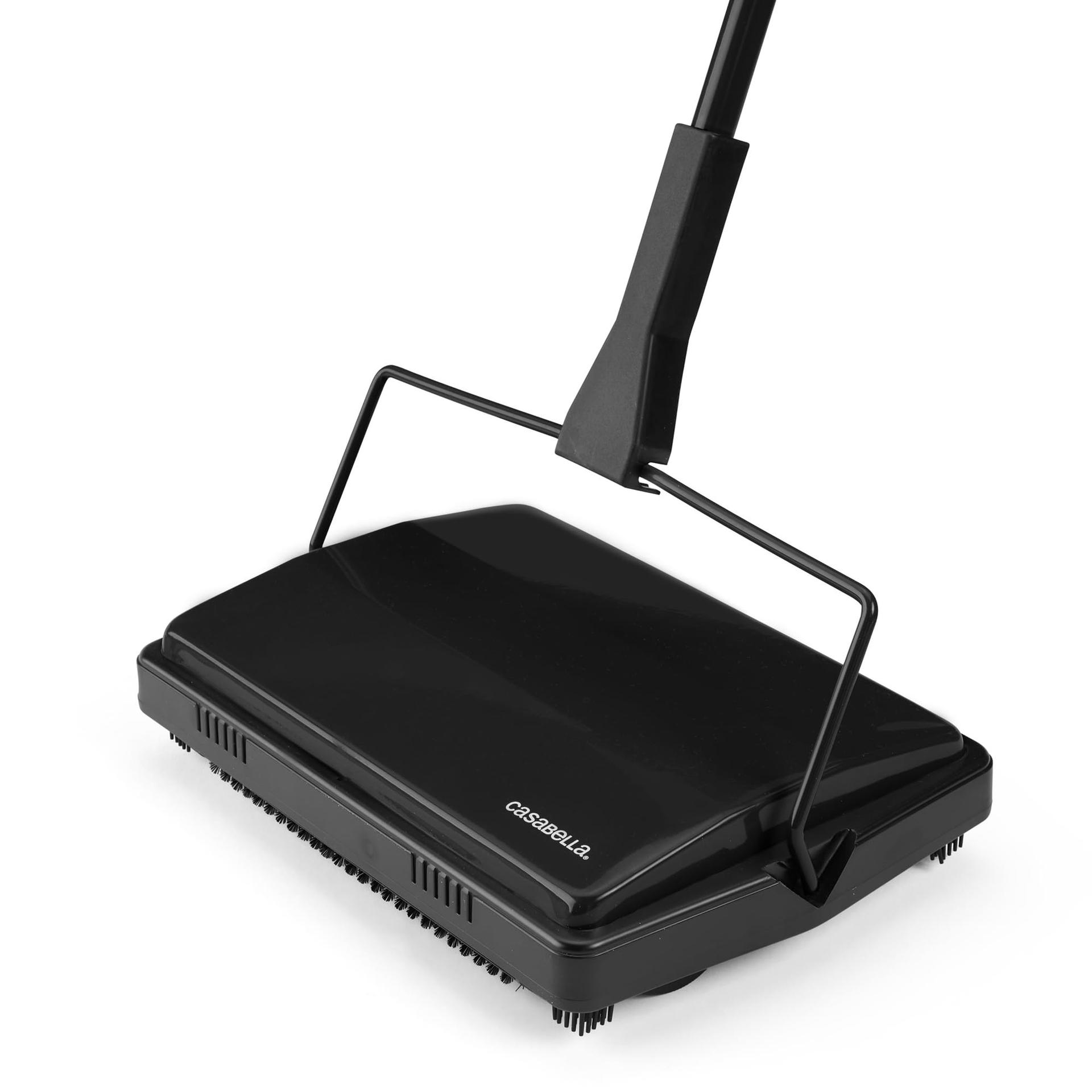 Casabella 11-Inch Electrostatic Carpet And Floor Sweeper | Manual Vacuum Broom With Dual Rotating Brush Rolls System & Dust Pans | Cordless Sweep For Home Cleaning | Black