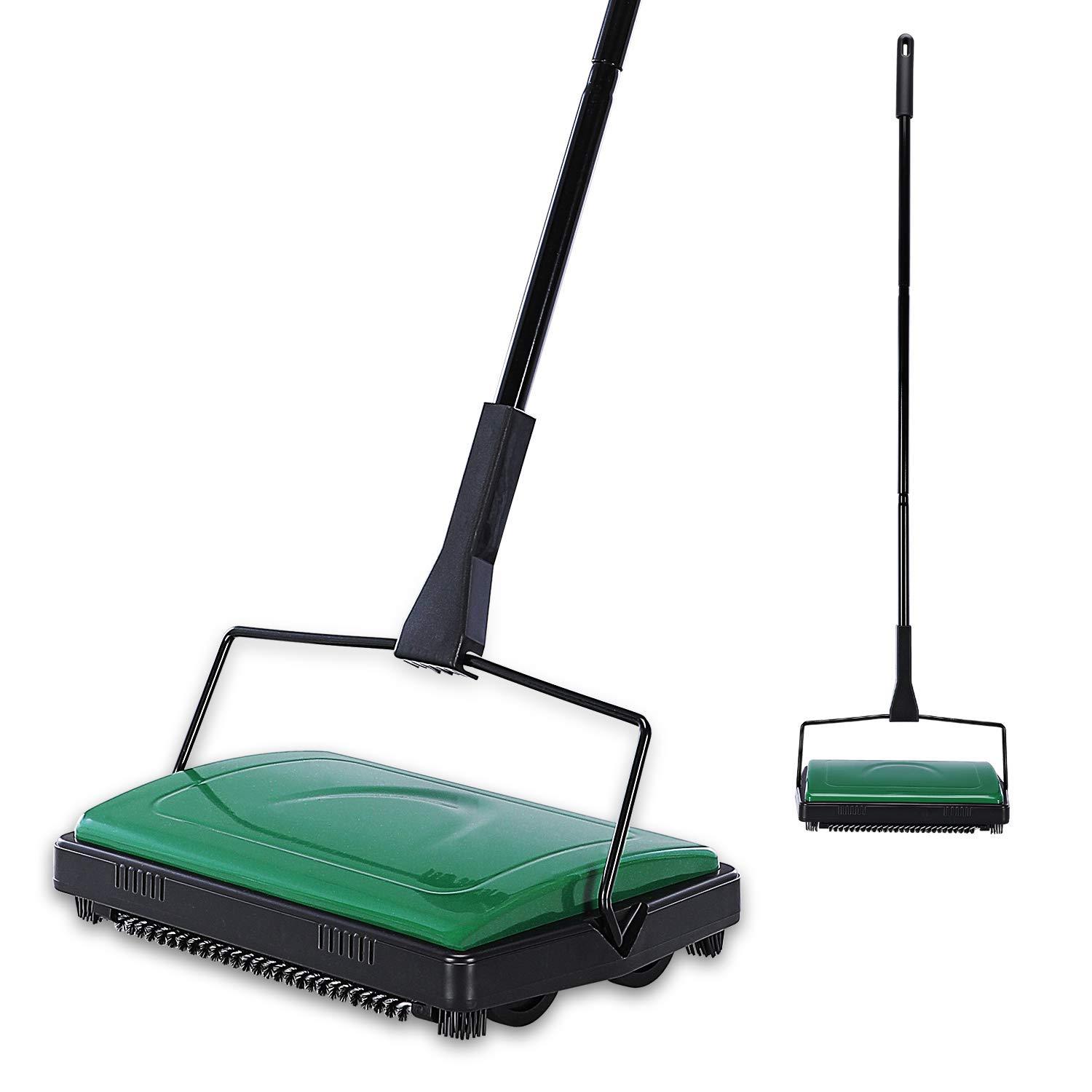 Yocada Carpet Sweeper Cleaner for Low Carpets and Rugs - Pet Hair and Dust Cleaning Tool with Brush (Green)