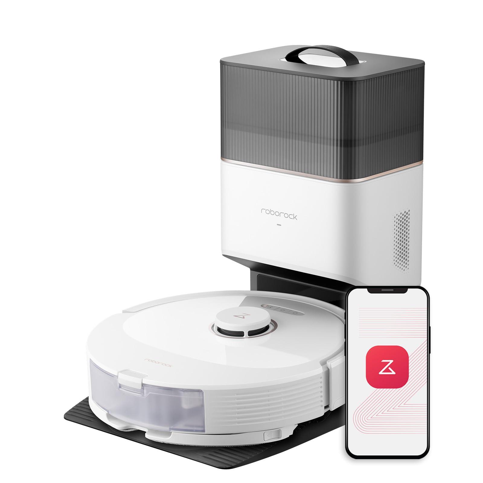 Roborock Q8 Max+ Self-Emptying Robot Vacuum & Mop - Hands-Free Cleaning with Reactive Tech, 5500 Pa Suction, Duoroller Brush, App-Controlled - White