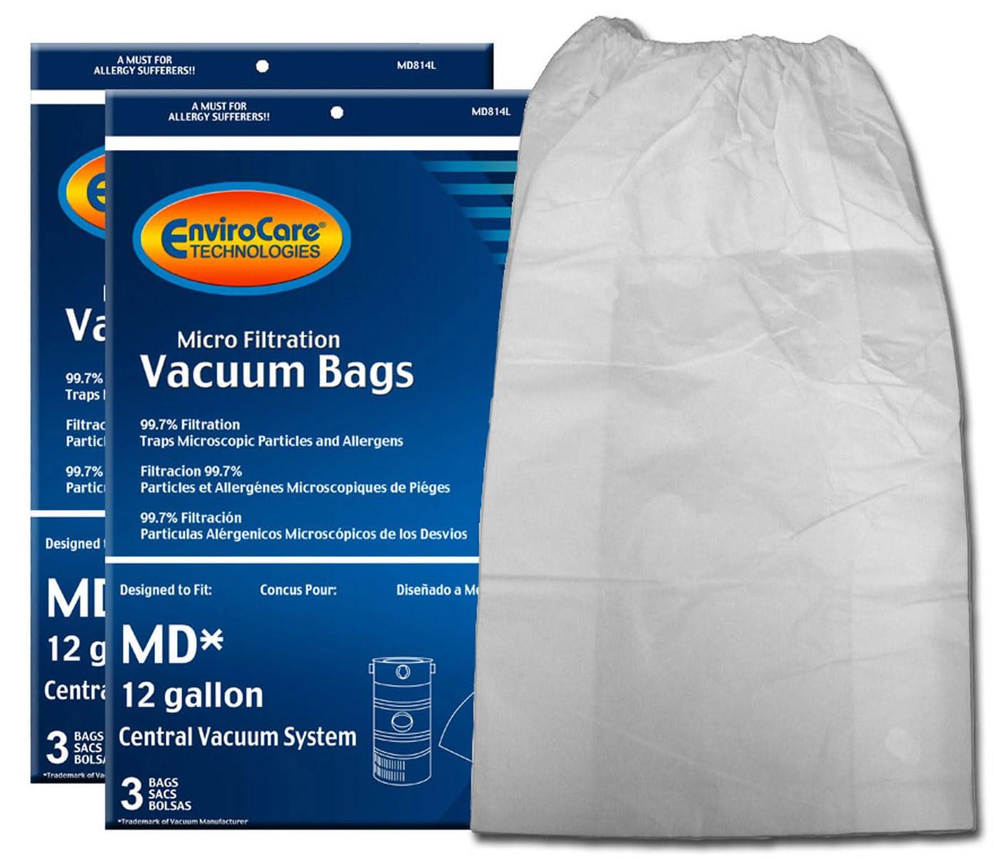 Envirocare Replacement Micro Filtration Vacuum Bags for Modern Day 12 Gallon Central Vacs - 6 Pack