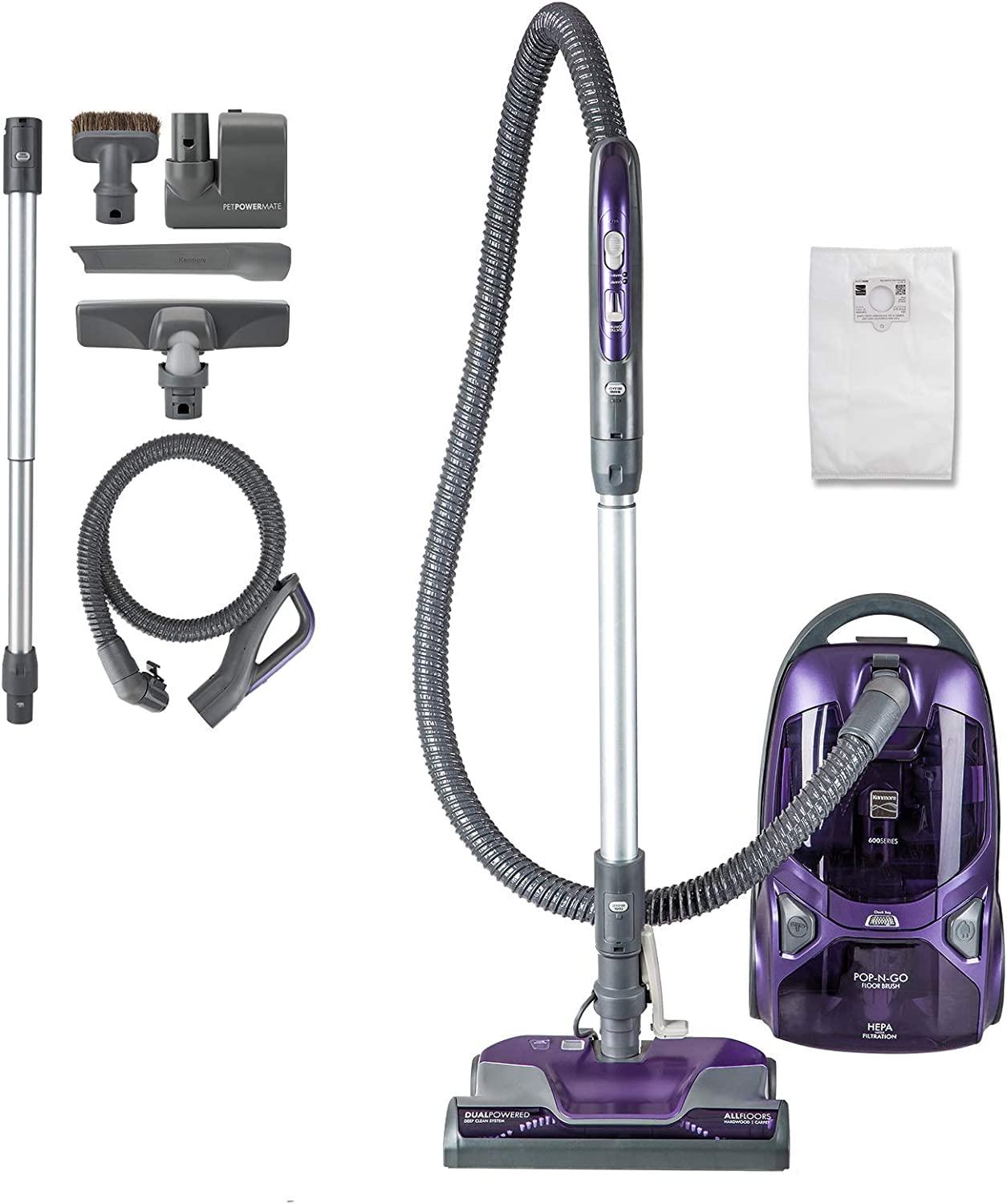 Powerful Kenmore 600 Series Bagged Canister Vacuum with Pet Powermate and HEPA Filter, Purple