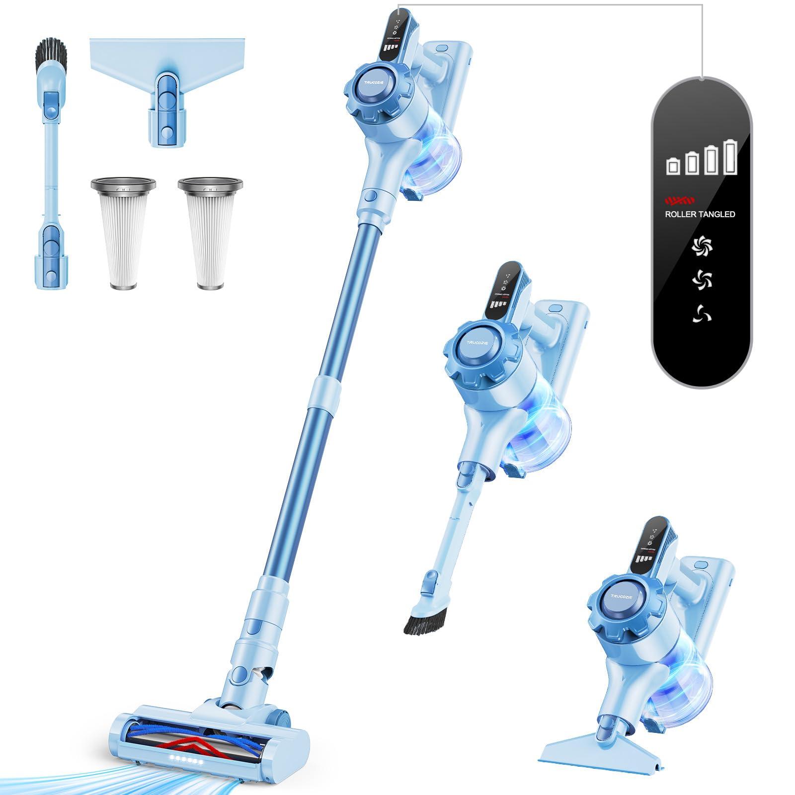 Lightweight Cordless Stick Vacuum Cleaner with 45Mins Runtime - Trucozie T350, Powerful Suction, Blue