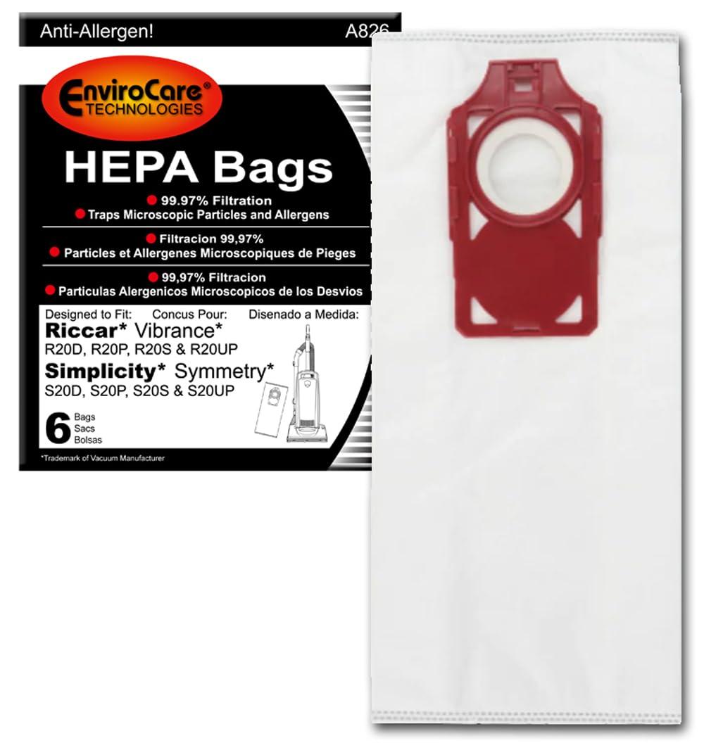 Envirocare Replacement HEPA Vacuum Cleaner Bags for Riccar Vibrance & Simplicity Symmetry Uprights (Pack of 6)