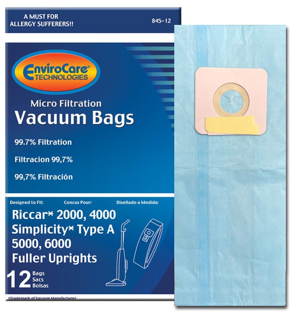 Envirocare Replacement Micro Filtration Vacuum Cleaner Dust Bags for Riccar, Simplicity, and Symmetry Series (12 Pack)
