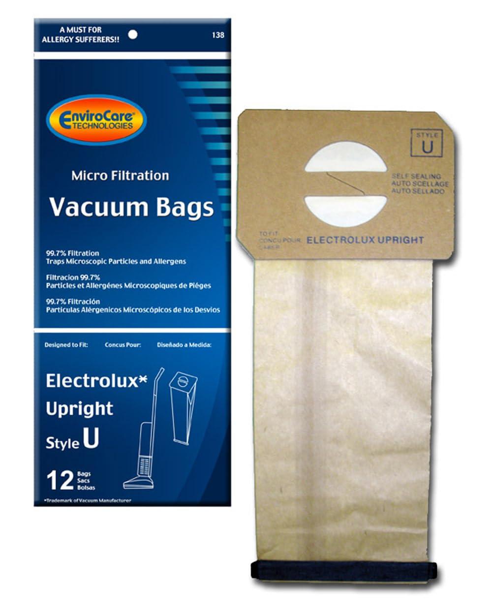 Envirocare Micro Filtration Vacuum Bags for Electrolux Upright Style U and ProTeam Prolux, Procare & Proforce Uprights (12 Pack)