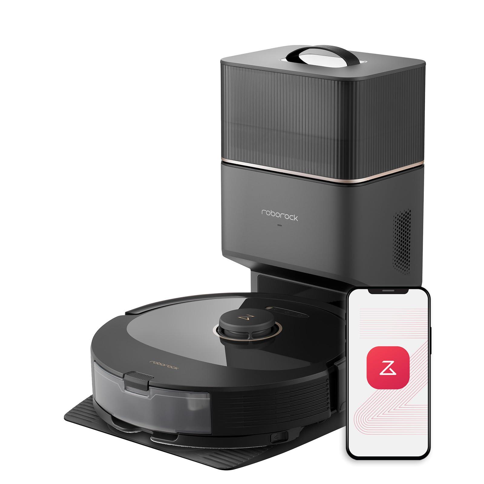Roborock Q8 Max+ Self-Emptying Robot Vacuum and Mop with App-Controlled Mopping, 5500 Pa Suction, Duoroller Brush - Black