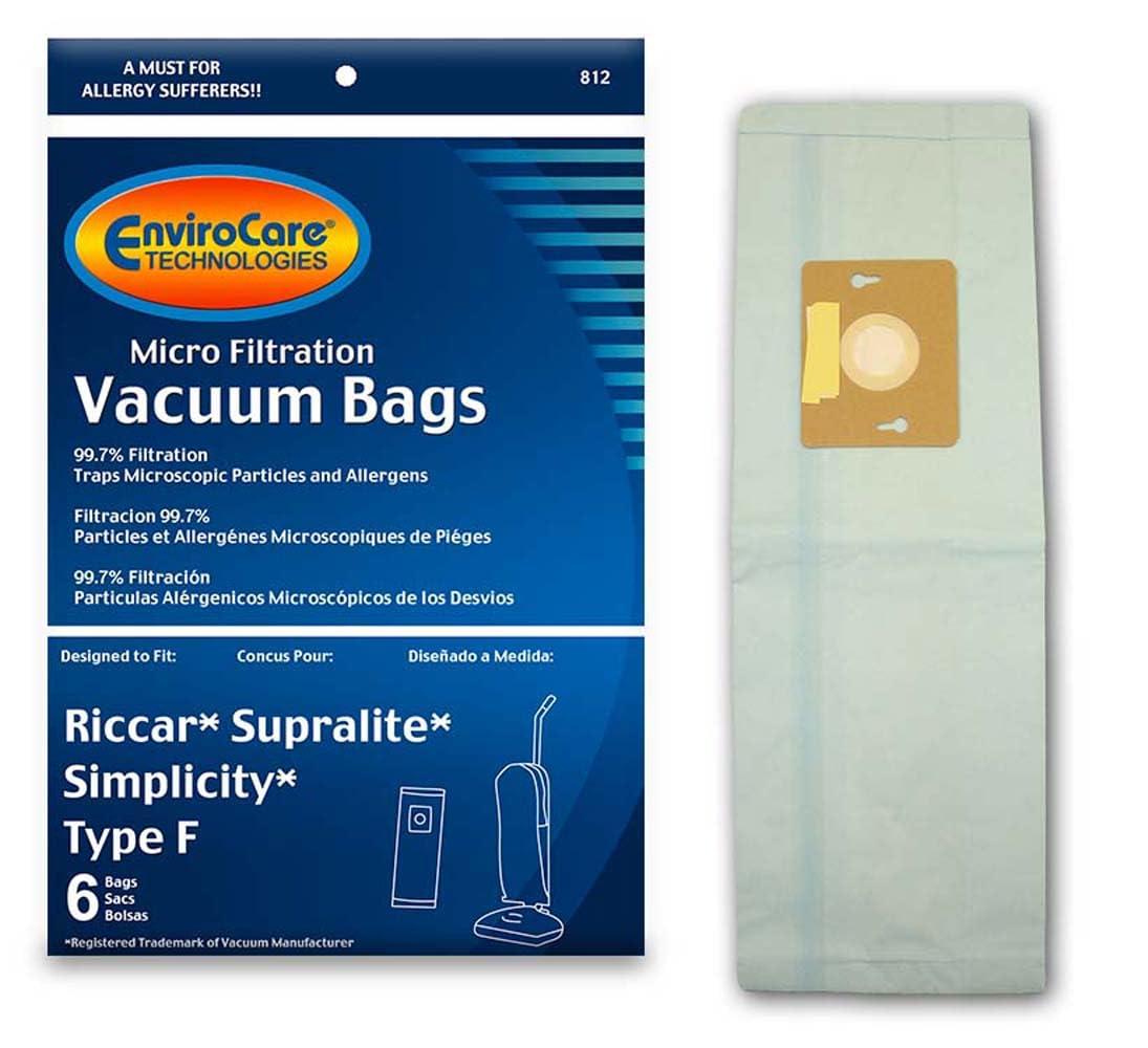 Envirocare Replacement Micro Filtration Vacuum Cleaner Dust Bags for Riccar Supralite & Simplicity Type F Uprights, 6 Pack