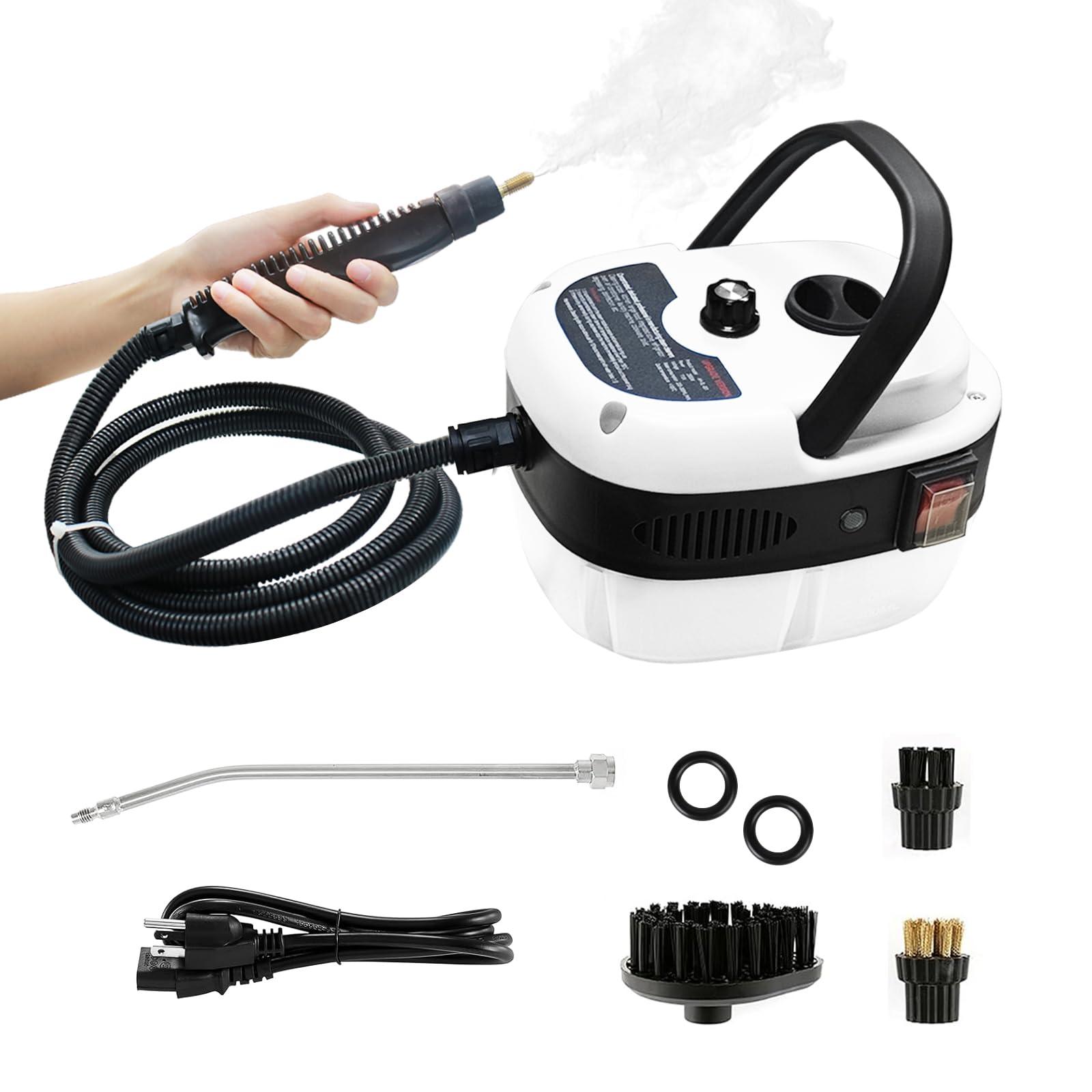 Powerful Handheld Steam Cleaner with 3 Brush Heads | Portable Pressurized Steam Cleaner for Home, Car, Furniture, Kitchen, Bathroom - White
