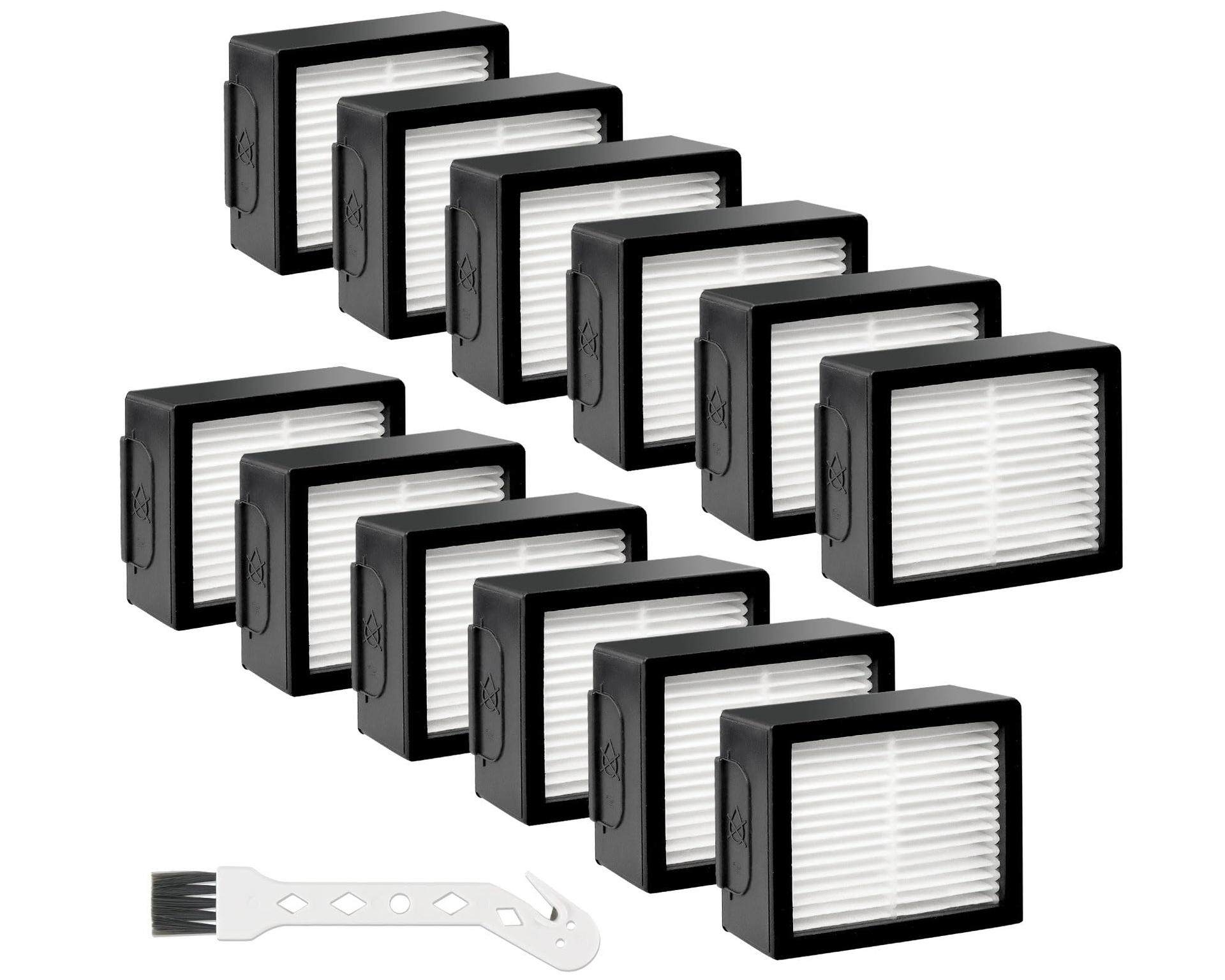 Techecook High Efficiency HEPA Filter Replacement for Roomba E I & J Series - Compatible with Irobot I7 I7+ I3 I3+ I4 I6 I6+ I8 I8+ E5 E6 E7 - 12 Pack Filters 4639161 + Cleaning Brush