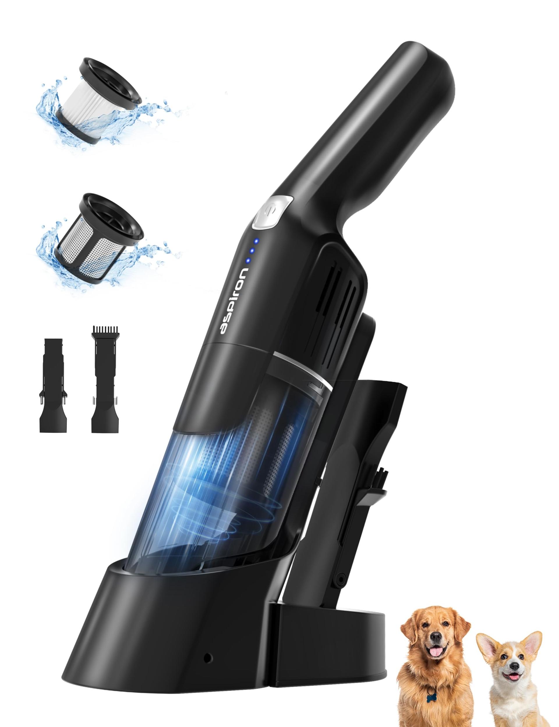Aspiron Cordless Handheld Vacuum for Car and Home, 15Kpa Powerful 2-Speed Portable Black Vacuum with Charging Dock