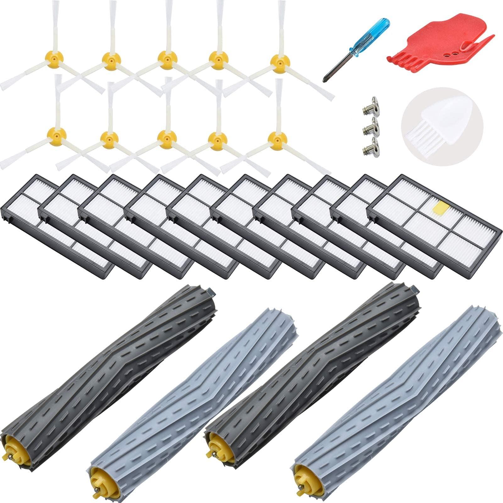 Replacement Accessory Kit for Irobot Roomba 800 & 900 Series - 10 Filters, 10 Side Brushes, 2 Tangle-Free Extractors