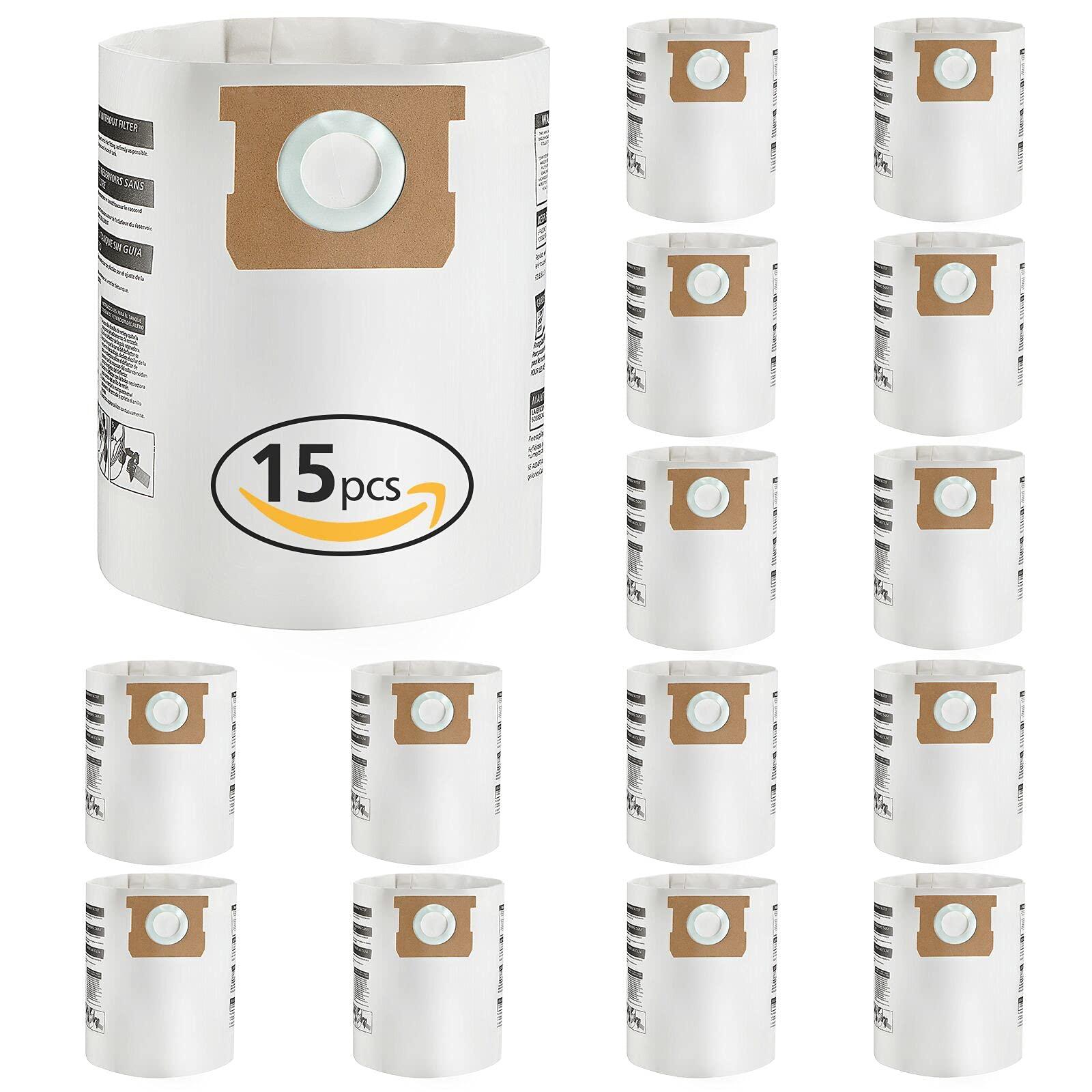 Isingo 15-Pack Type E & Type H Disposable Vacuum Filter Bags for Shop Vac 5-8 Gallon