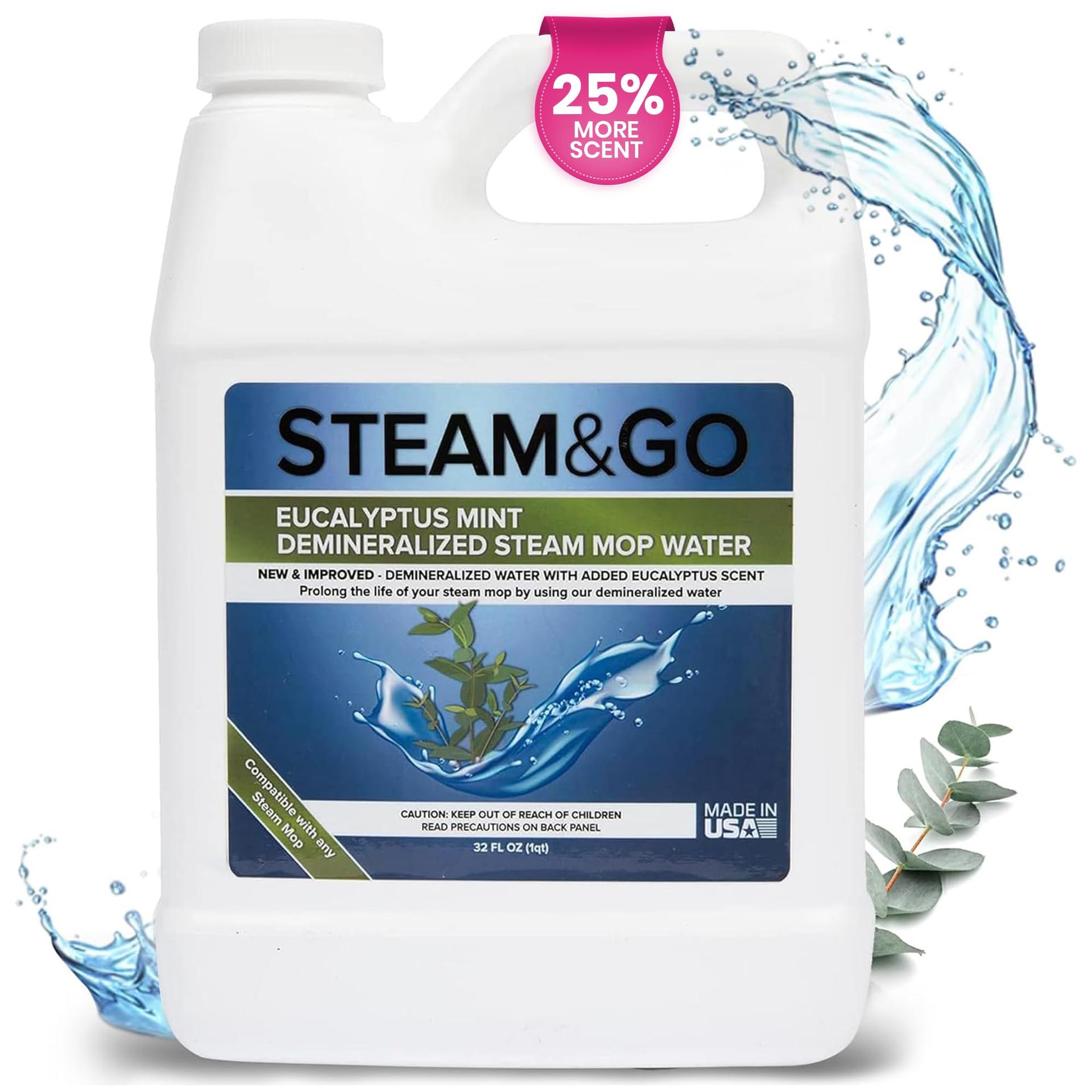Demineralized Water Floor Cleaner for Steam Mops, Ready-to-Use Multi-Surface Solution, Eucalyptus Mint - 32 Oz