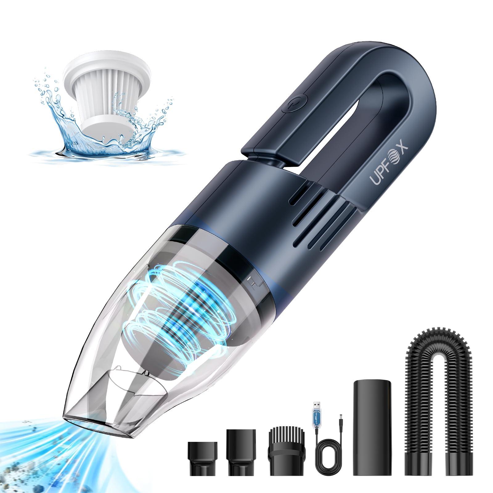 Upfox 2024 Upgrade Mini Cordless Hand Vacuum Cleaner- Rechargeable Car & Home Powerful Suction Portable Cleaner (Blue)