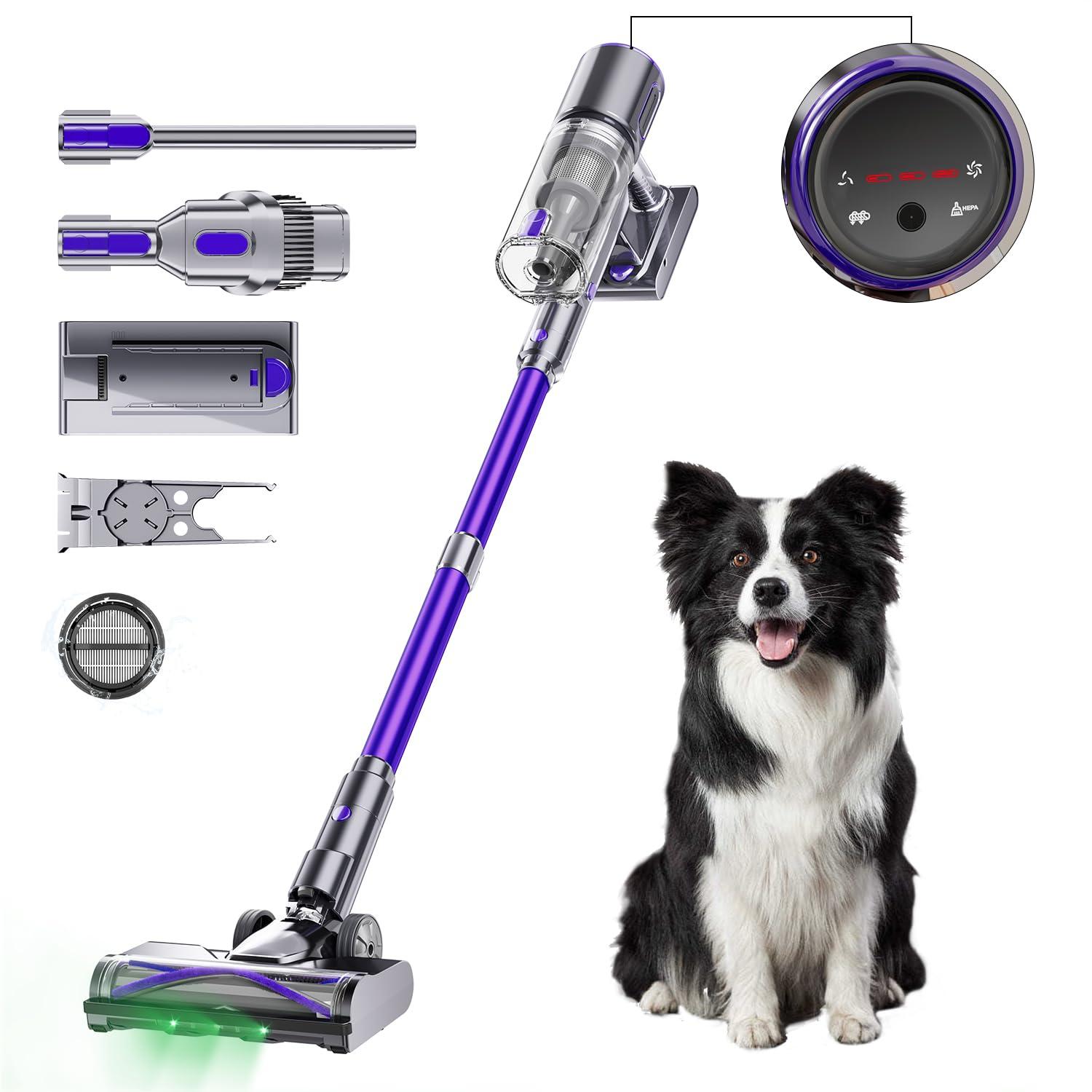 Budget-Friendly Mbyulo Cordless Vacuum Cleaner 50Kpa, 550W - Rechargeable Stick Vacuum with OLED Color Screen and Anti-Tangled Design