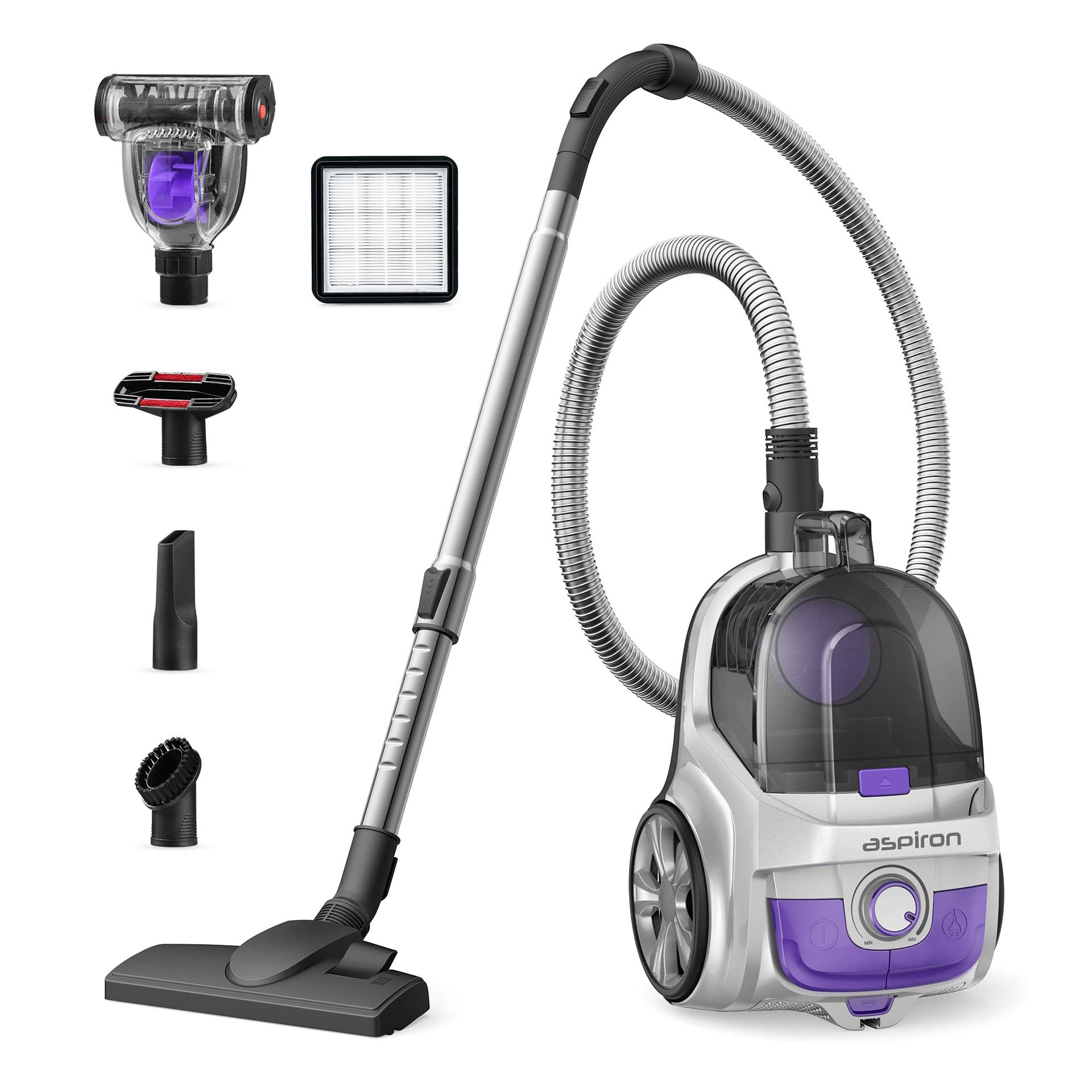 Aspiron 24Kpa Bagless Canister Vacuum Cleaner with Double HEPA Filter and Retractable Cord