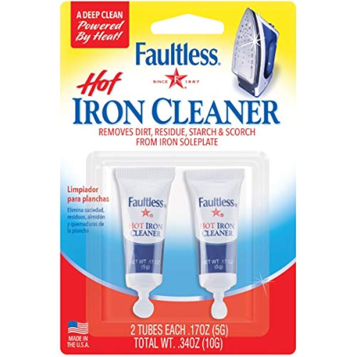 Non-Toxic Faultless Hot Iron Cleaner for Removing Melted Fabrics, Glue, Hard Water, Lime Deposits & Starch - 2 x 0.17 Oz Tubes Blister Packs