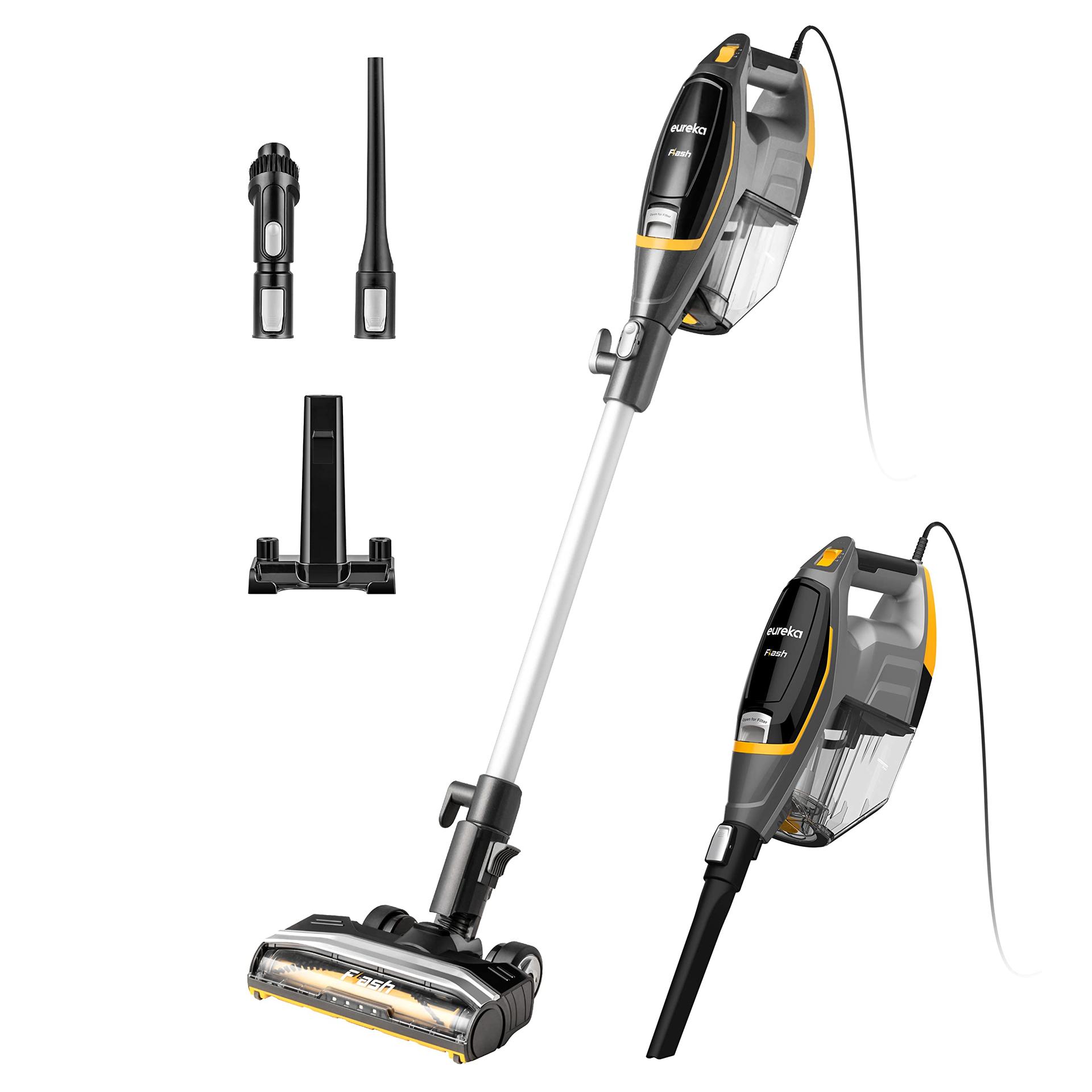 Eureka Flash Lightweight Stick Vacuum Cleaner with Powerful Suction - Corded Handheld Vacuum for Hard Floor and Carpet Cleaning, Black
