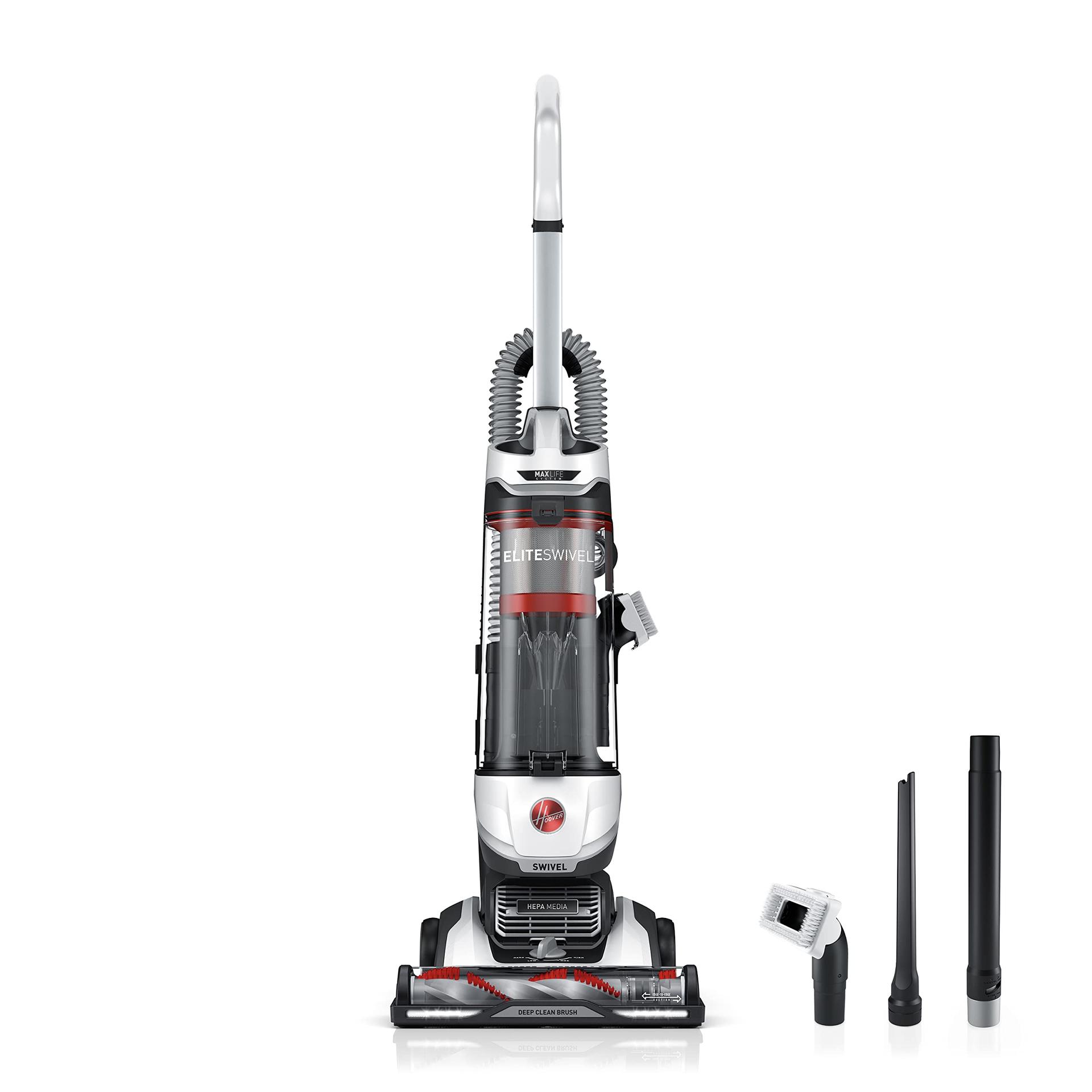 Lightweight Hoover Maxlife Elite Swivel Vacuum Cleaner with HEPA Media Filtration, Bagless Upright for Carpet and Hard Floors - Uh75100, White