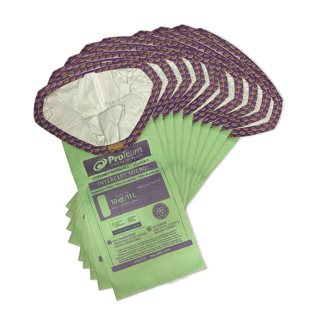 Proteam 107313 Intercept Micro Filter Bags 10-Pack - 10-Quart Capacity, Open Collar, Replacement Vacuum Filters