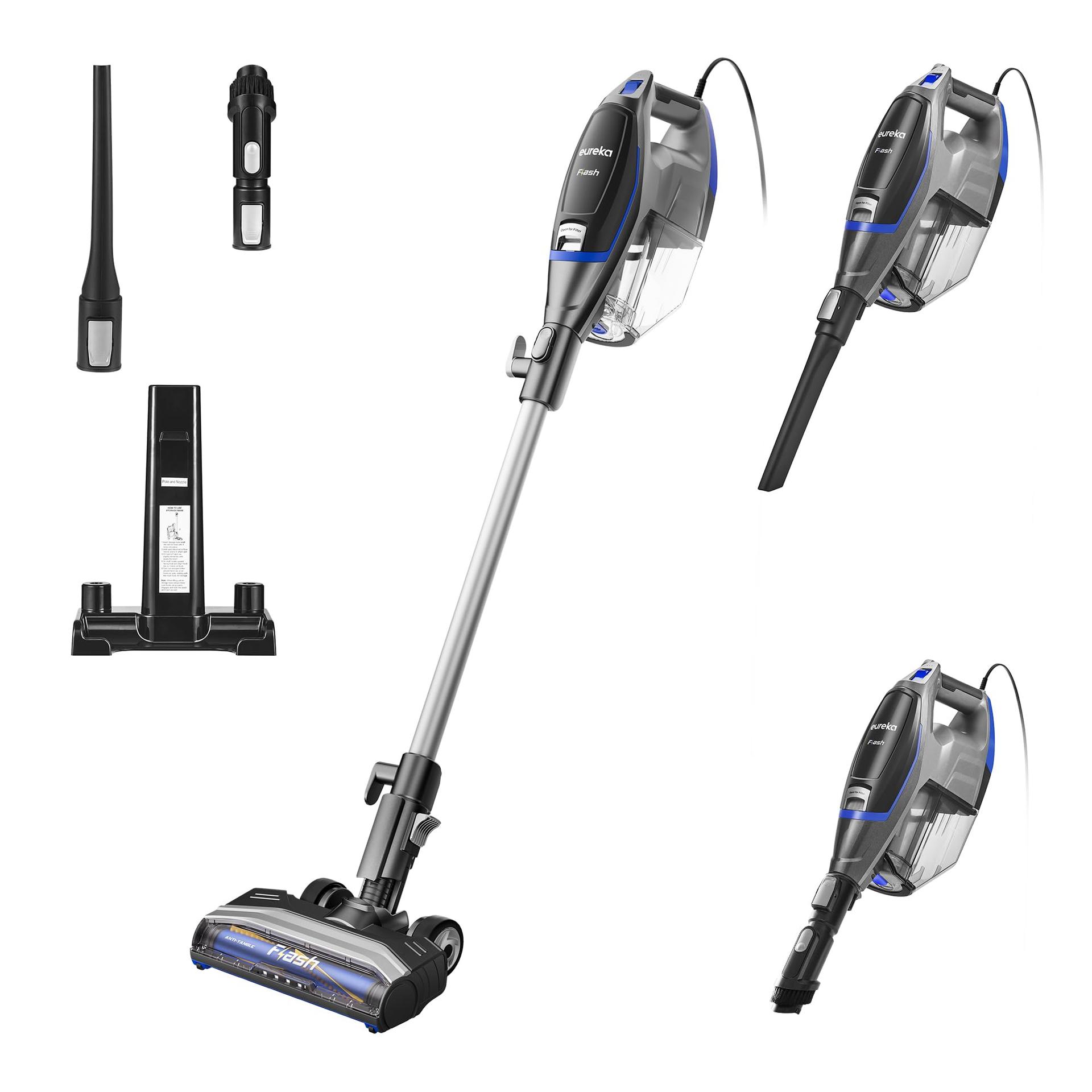 Lightweight Eureka Corded Stick Vacuum Cleaner for Pet Hair Removal on Carpets and Hard Floors, Nes520Bl 2-in-1 Flash Handheld Vac, Blue