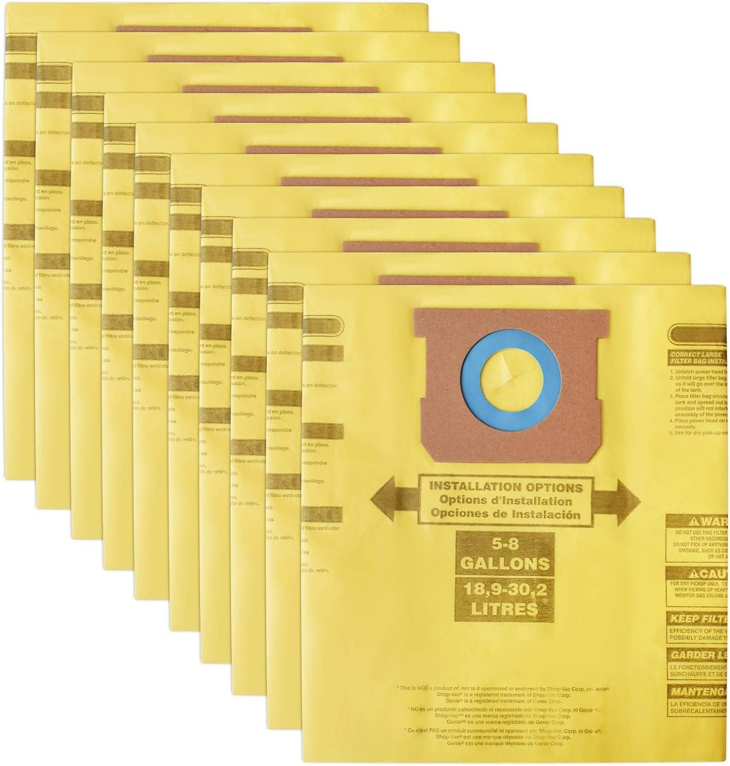 HEPA Filter Compatible Tomkity 10 Pack Type H 9067133 Disposable Vacuum Bags for 5-8 Gallon Vacuums, Part #90671