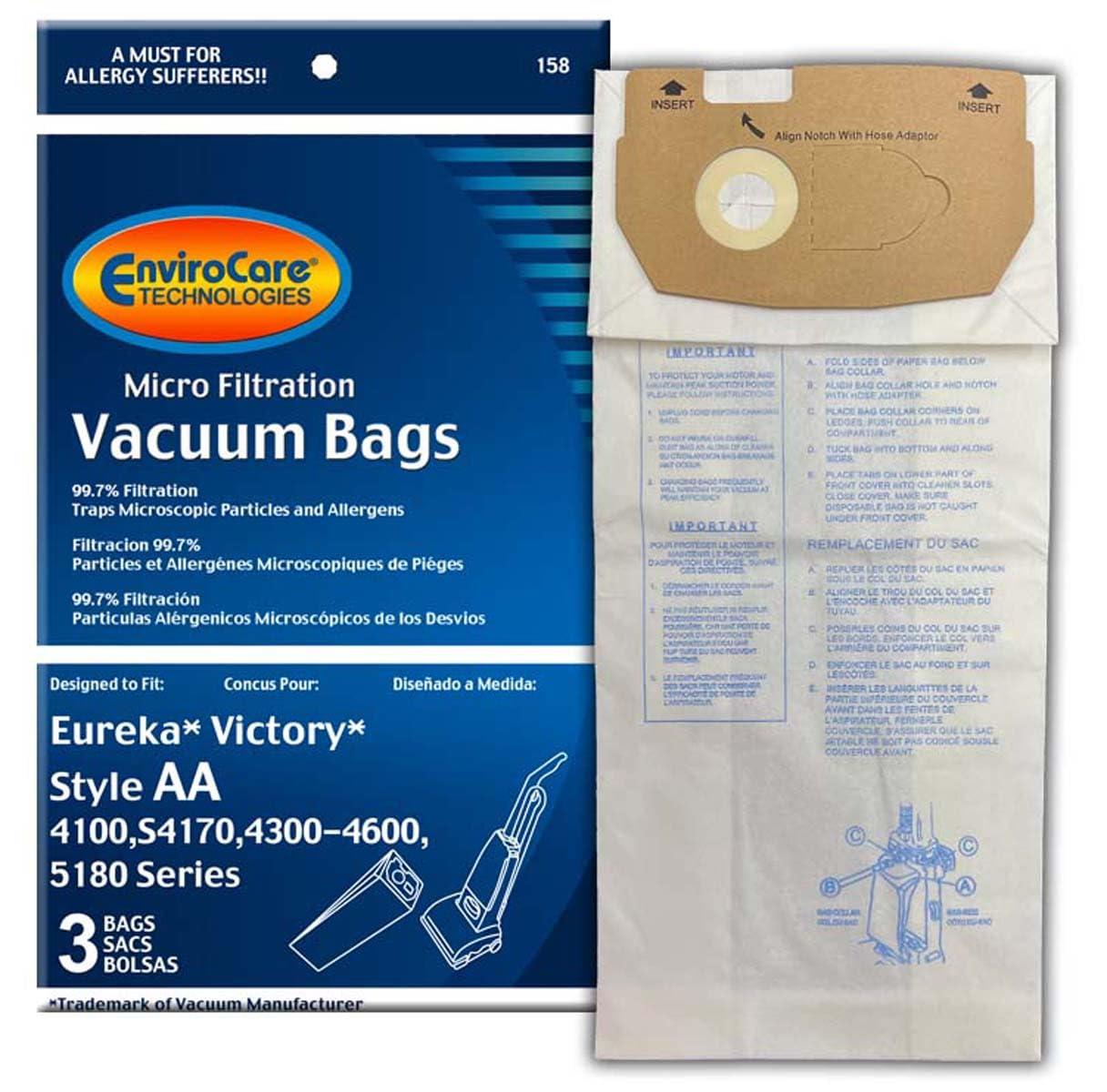 Envirocare Replacement Micro Filtration Vacuum Cleaner Dust Bags for Eureka Style AA Victory Uprights - 3 Pack