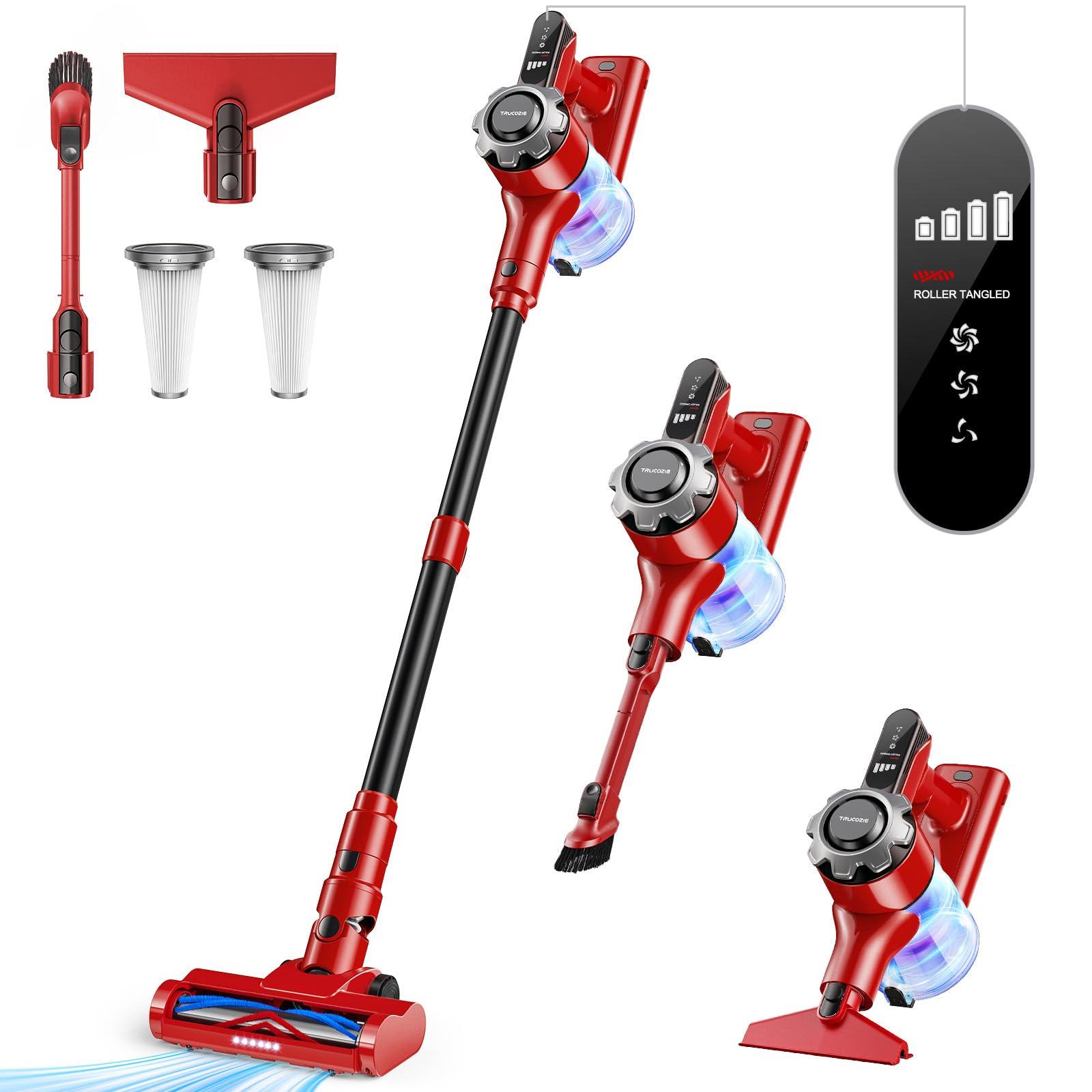 Powerful Lightweight 8-in-1 Cordless Vacuum Cleaner with 45Mins Runtime – Red