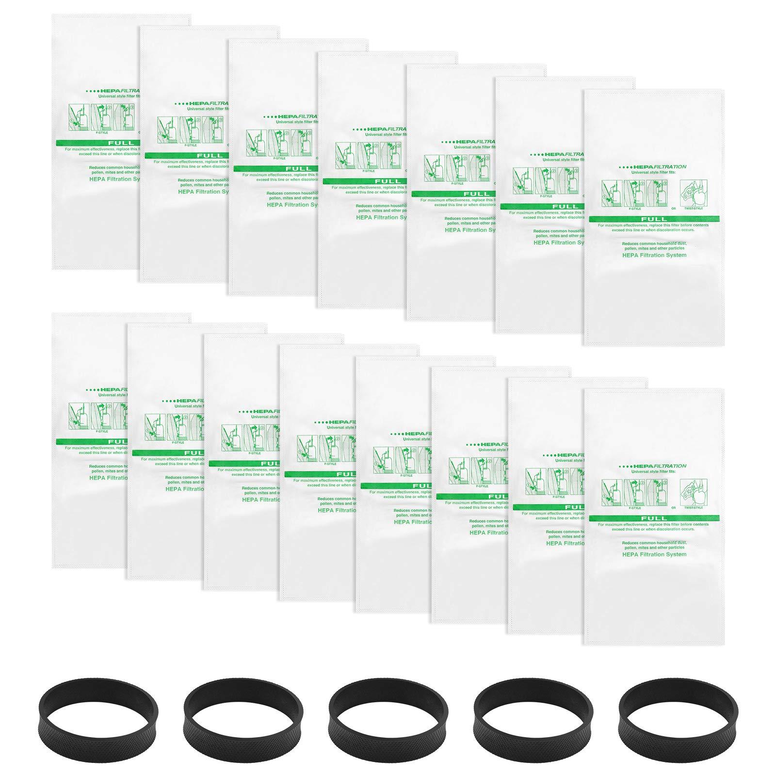 15 Pack 204814 Micron Magic HEPA Filter Bags Plus 5 Belts for Kirby Vacuum - Universal White Cloth Bags Fit Sentria Models